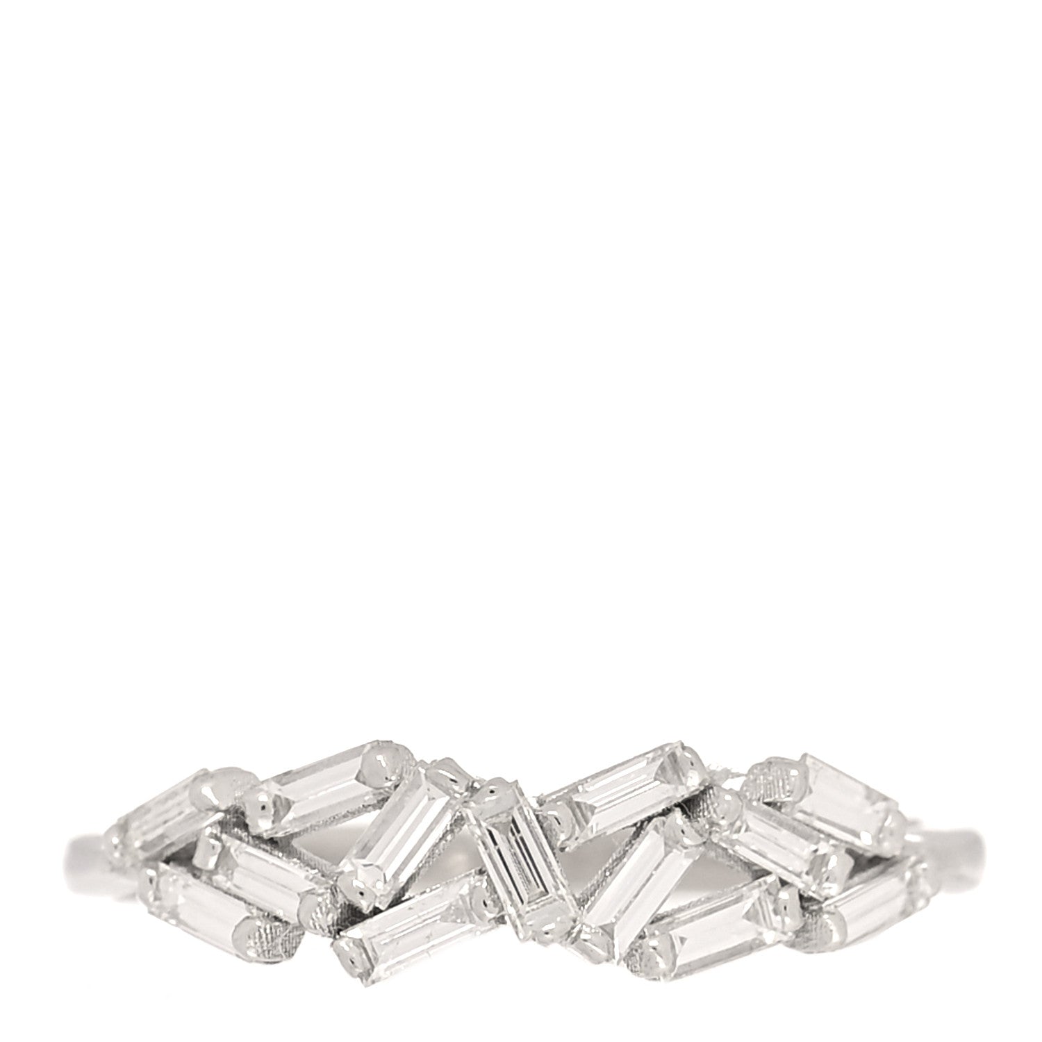 Suzanne Kalan 18K White Gold Diamond Baguette Fireworks Ring 54 6.75 1 of 4
