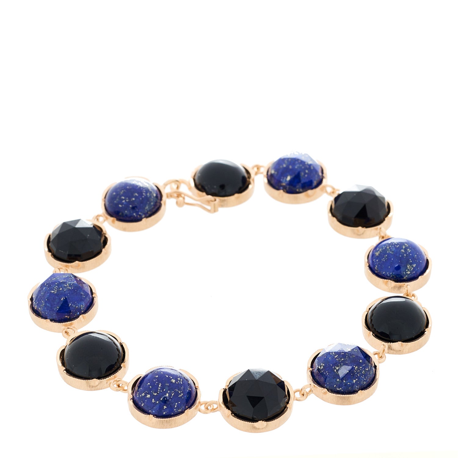 Irene Neuwirth 18K Rose Gold Lapis Lazuli Black Onyx Classic Link Bracelet 1 of 3