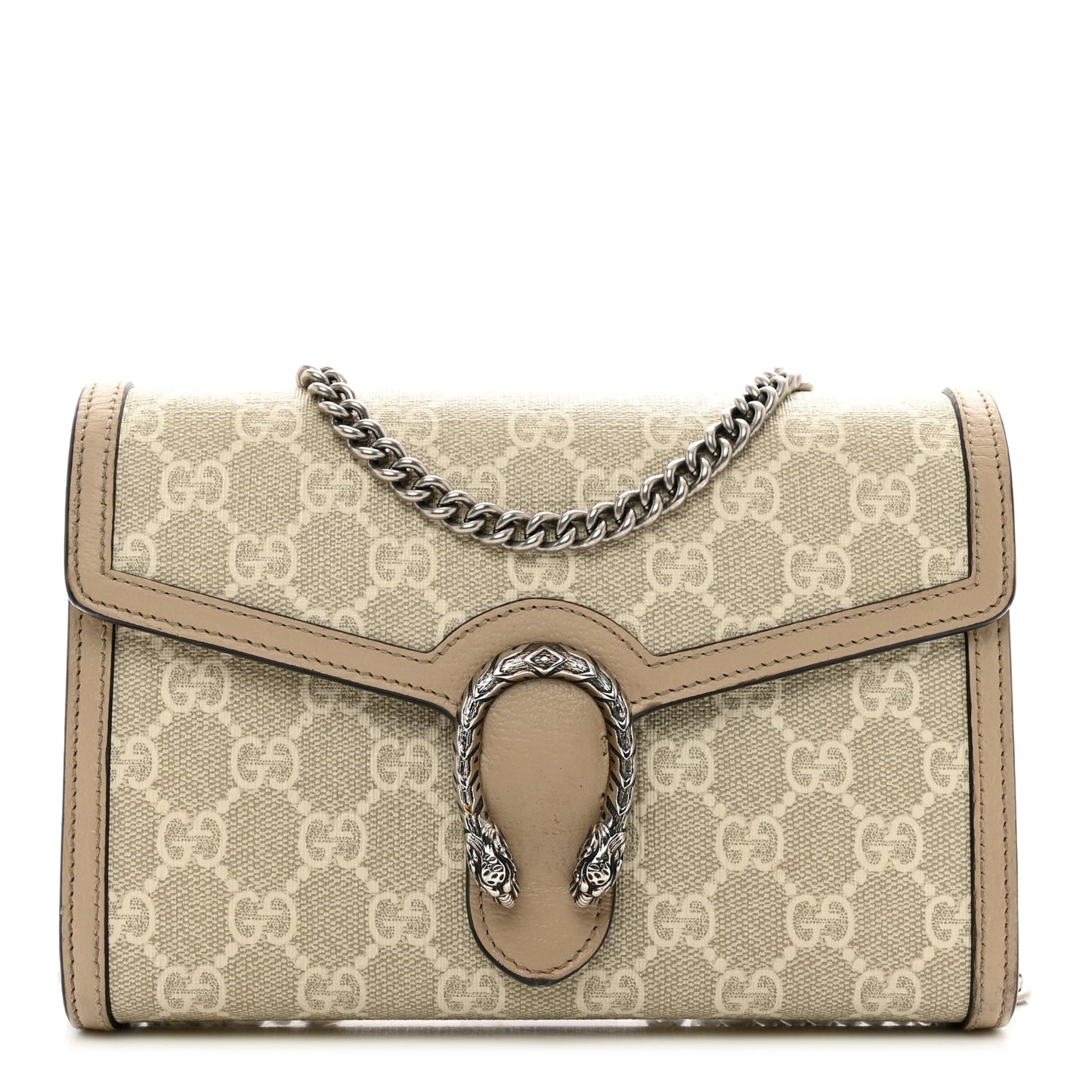 GG Supreme Monogram Textured Dollar Calfskin Mini Dionysus Chain Wallet Beige Mystic White Oatmeal