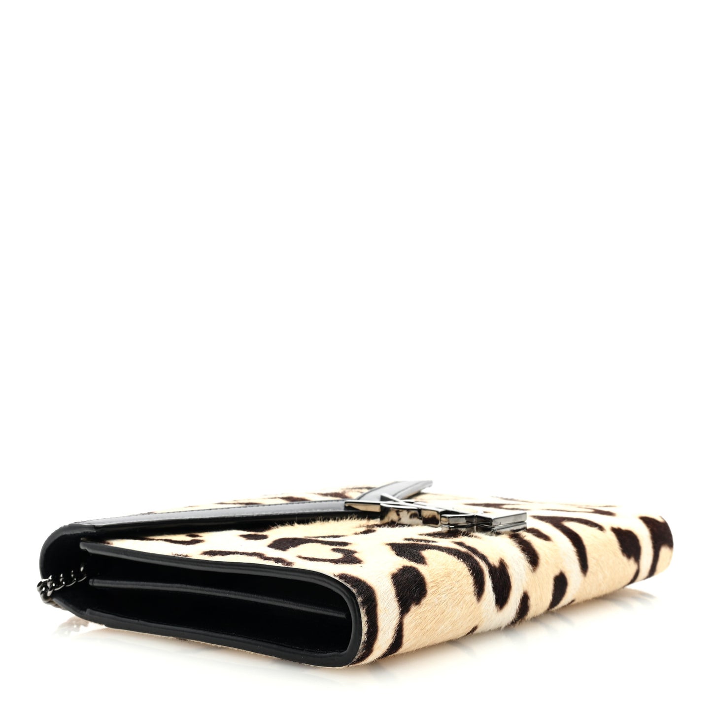 Calf Hair Leopard Print Monogram Cassandra Chain Wallet White Multicolor