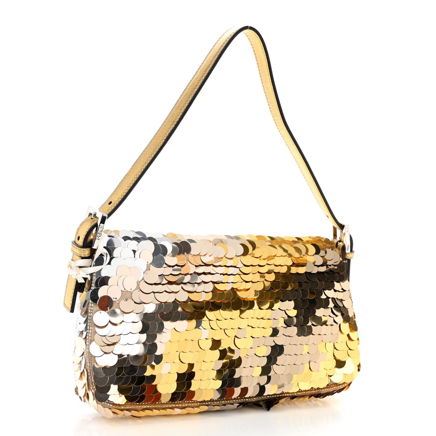 Sequin Paillettes Vitello Laminato Striped Baguette 1997 Oro Sfumato