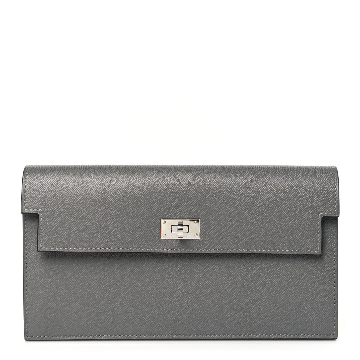 Madame Calfskin Kelly Pocket Long Wallet Gris Meyer