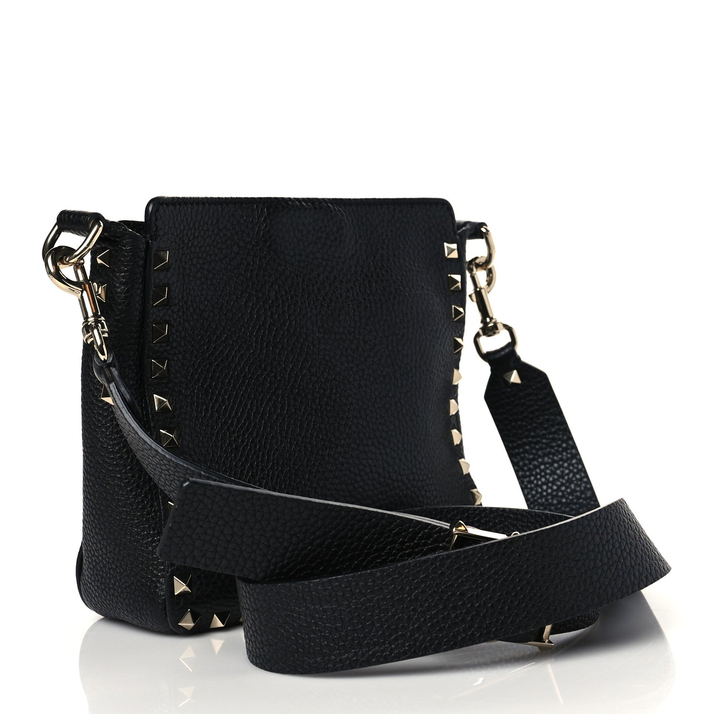 Pebbled Calfskin Mini Rockstud Flip-Lock Messenger Bag Black