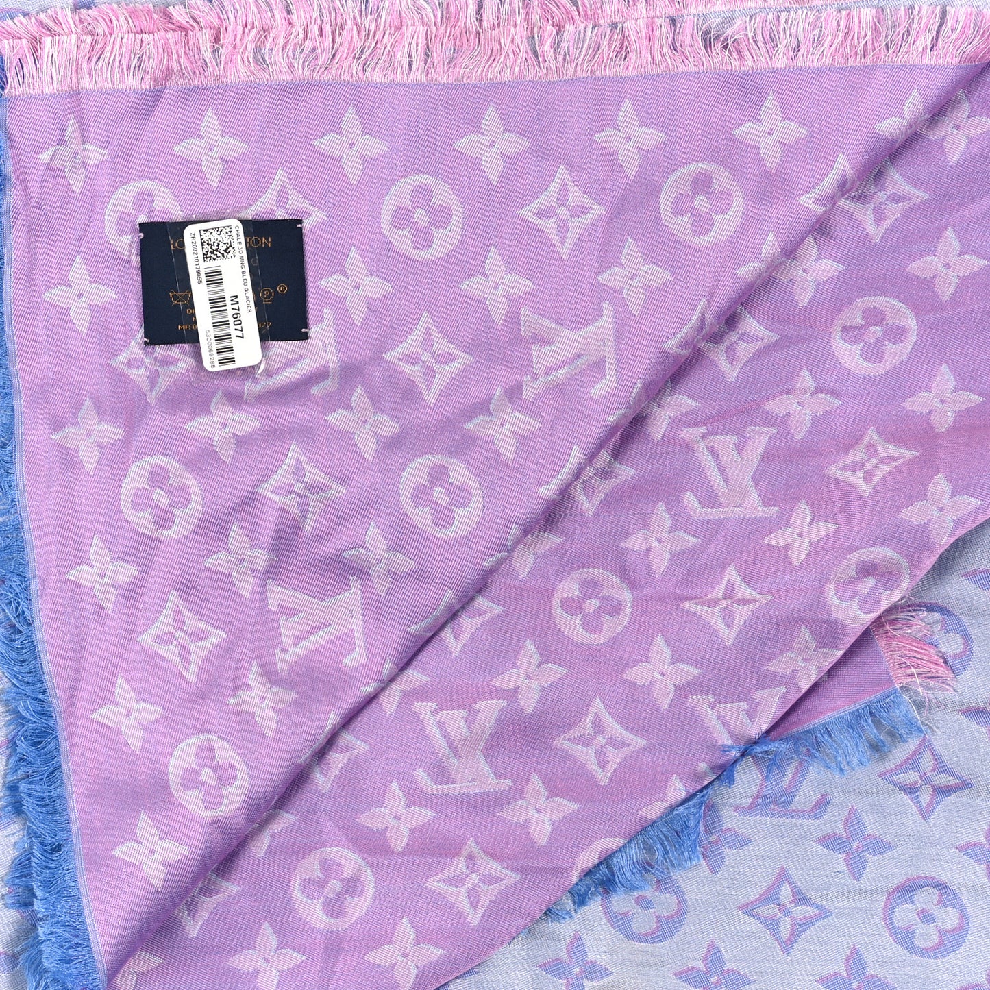 Silk 3D Monogram Shawl Bleu Glacier