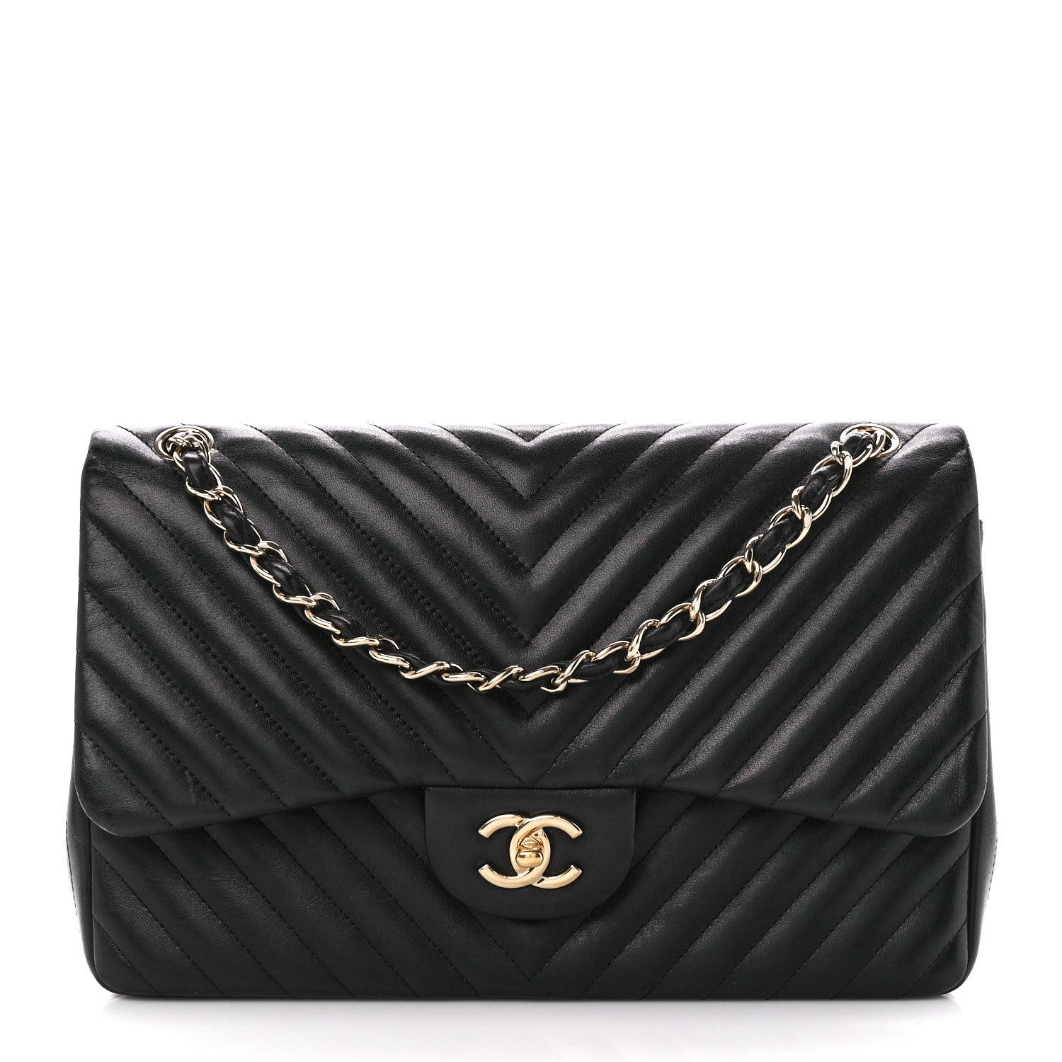 Chanel Lambskin Chevron Quilted Jumbo Double Flap Black 1 of 13