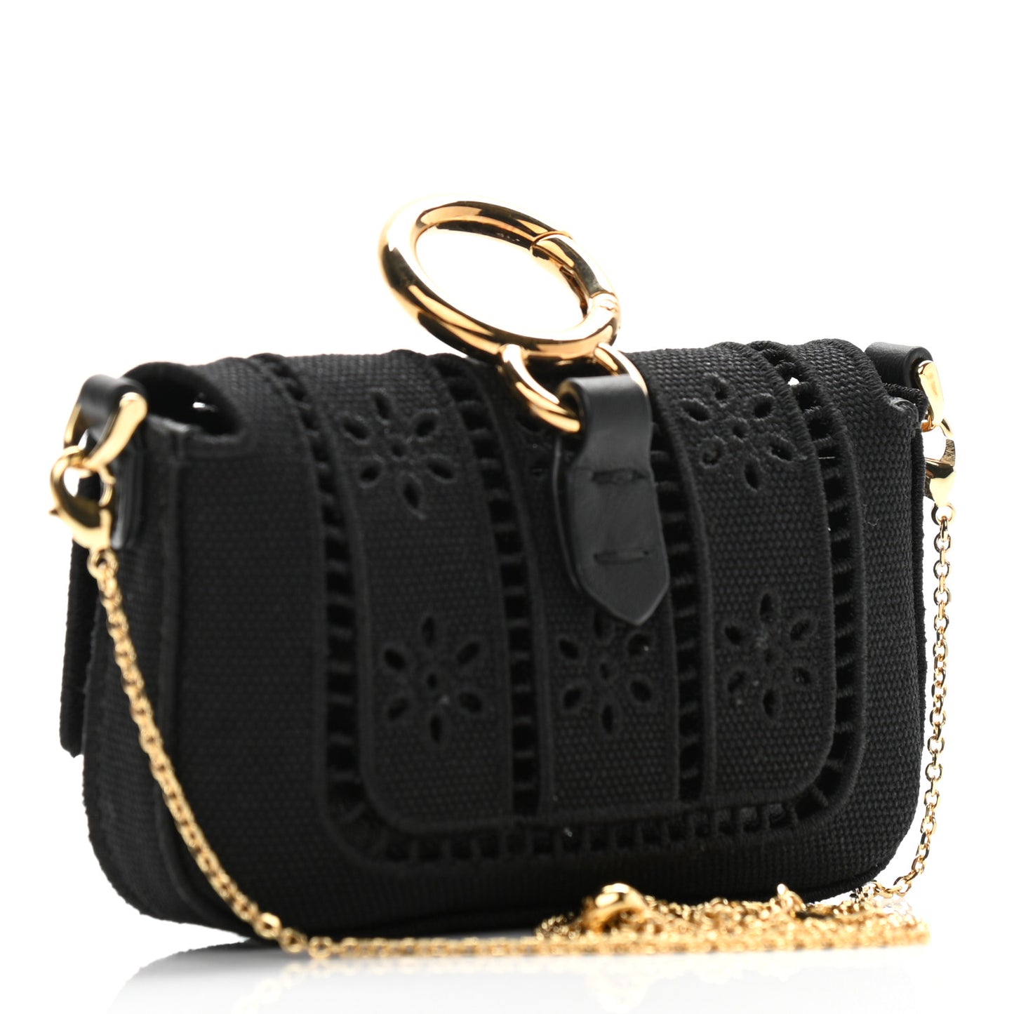 Canvas Embroidered Nano Baguette Charm Black