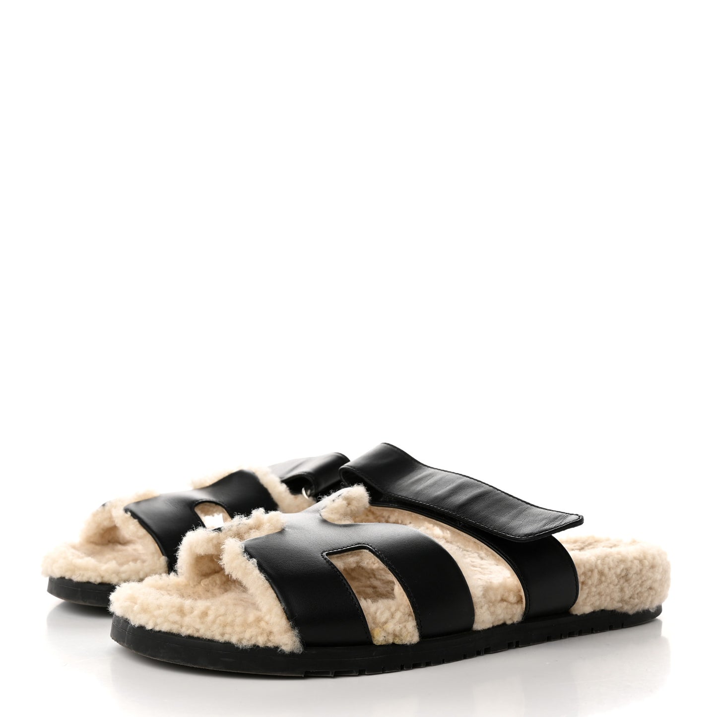 Calfskin Woolskin Womens Chypre Sandals 40.5 Black Ecru