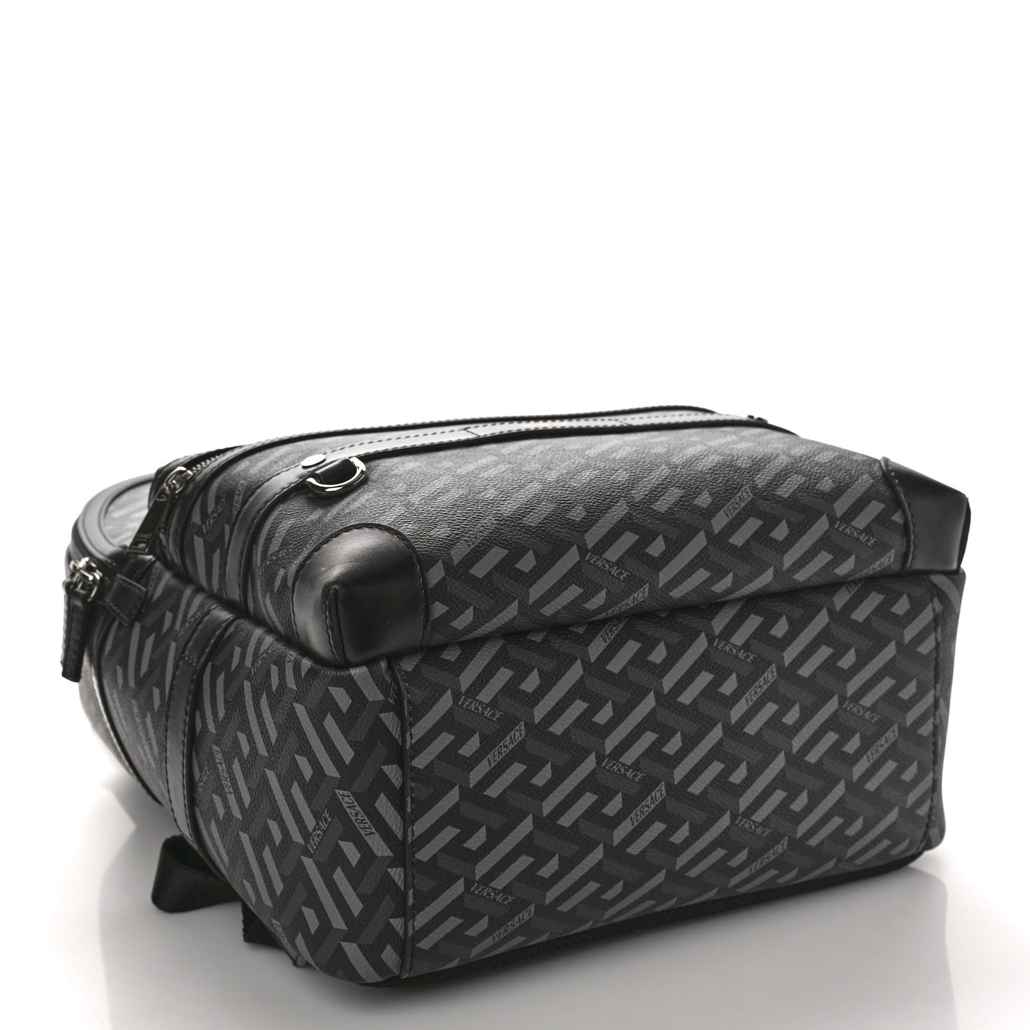 Coated Canvas Calfskin La Greca Signature Backpack Black Grey