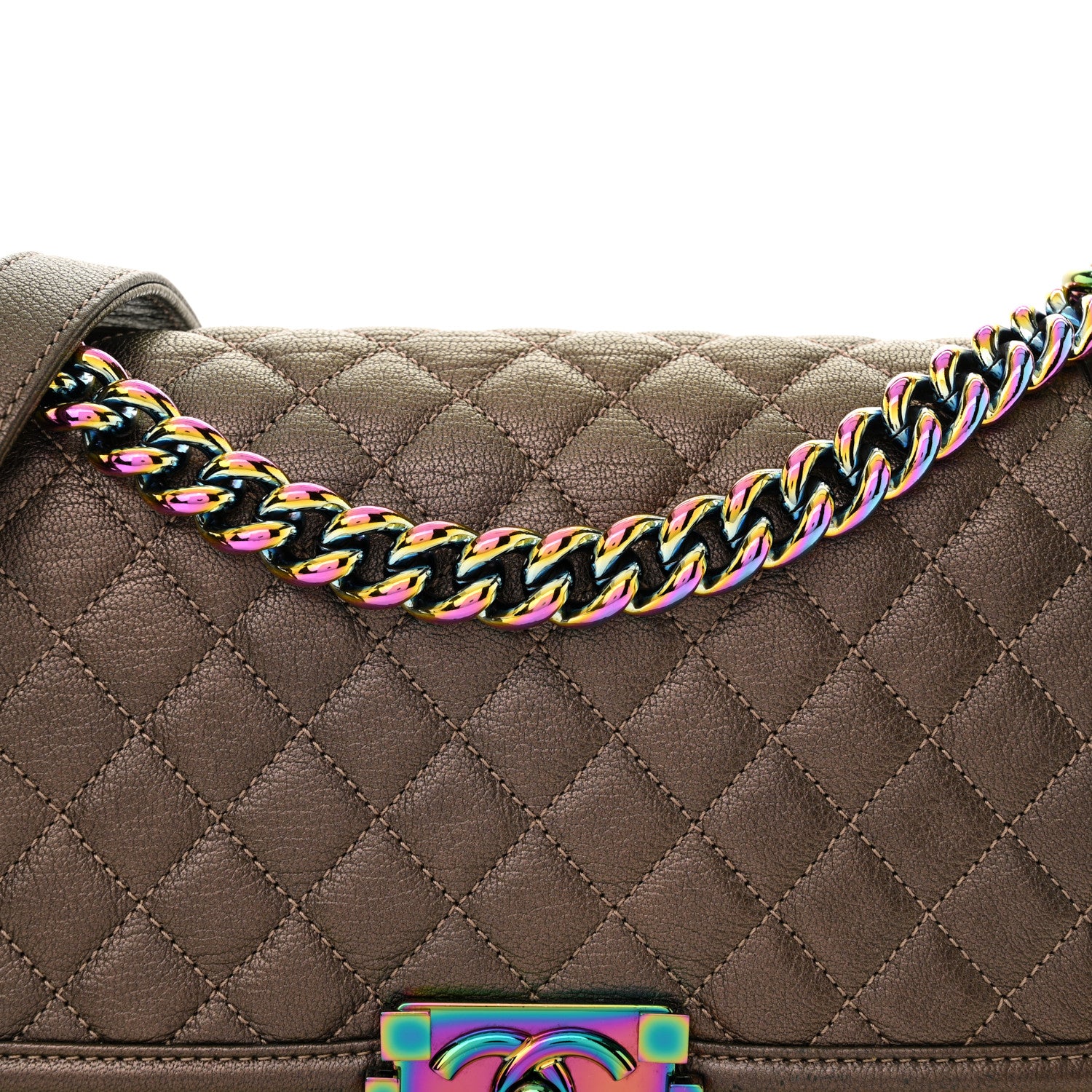 Chanel Iridescent Goatskin Quilted Medium Boy Flap Dark Gold 8 of 11