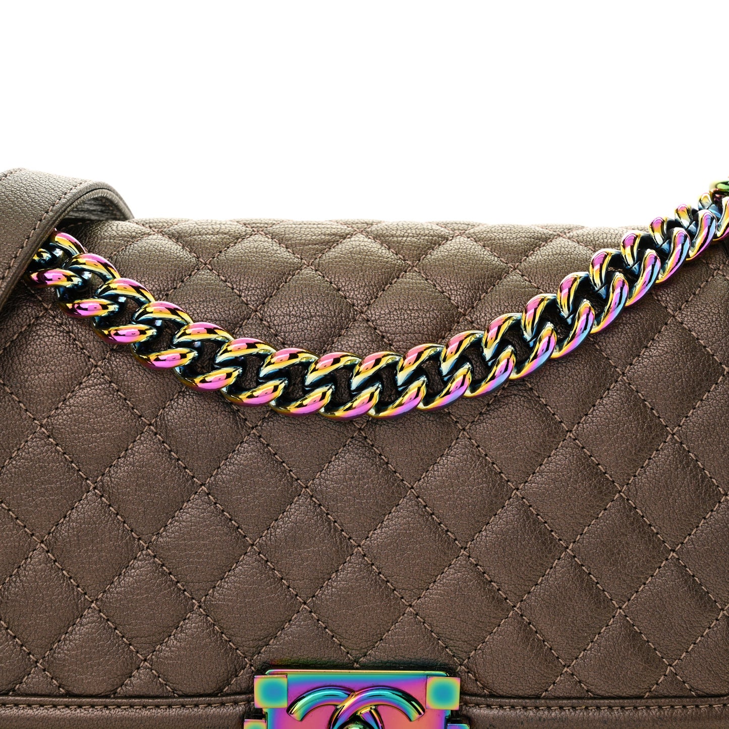 Iridescent Goatskin Quilted Medium Boy Flap Dark Gold