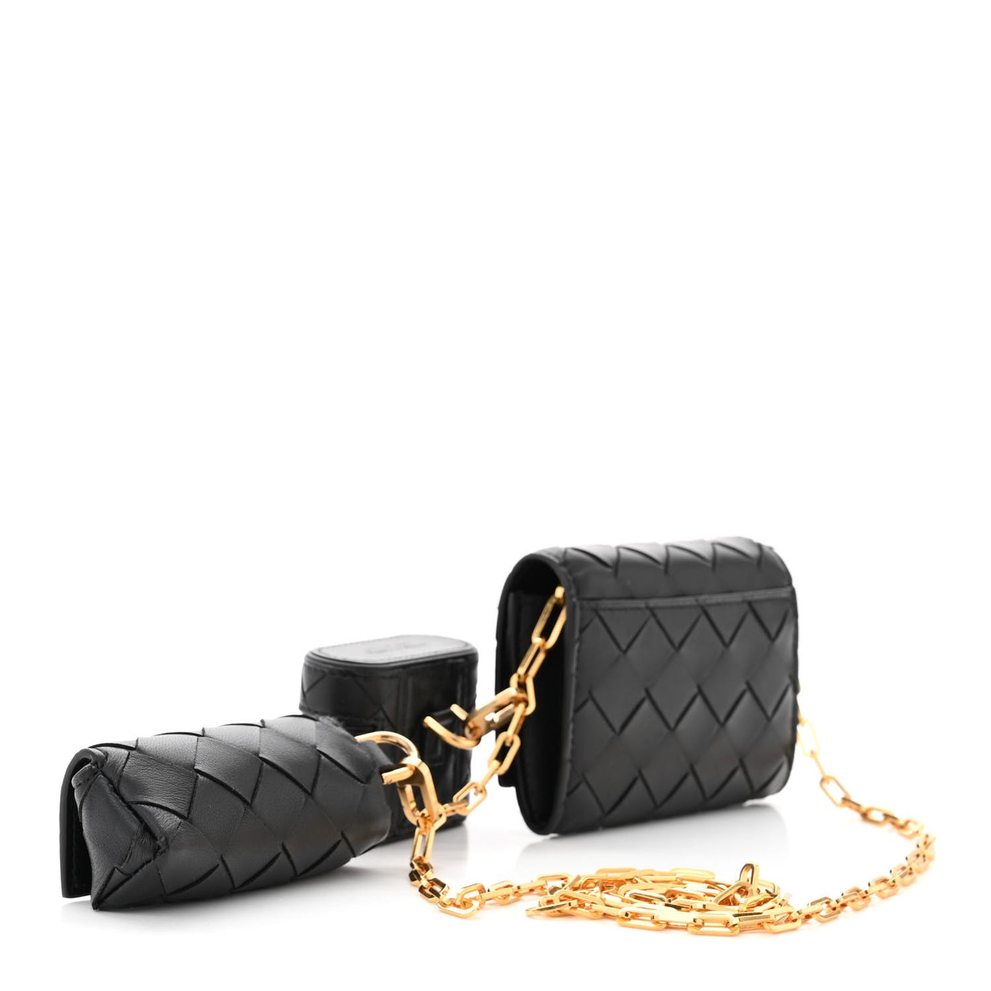 Nappa Intrecciato Card Case On Chain Black