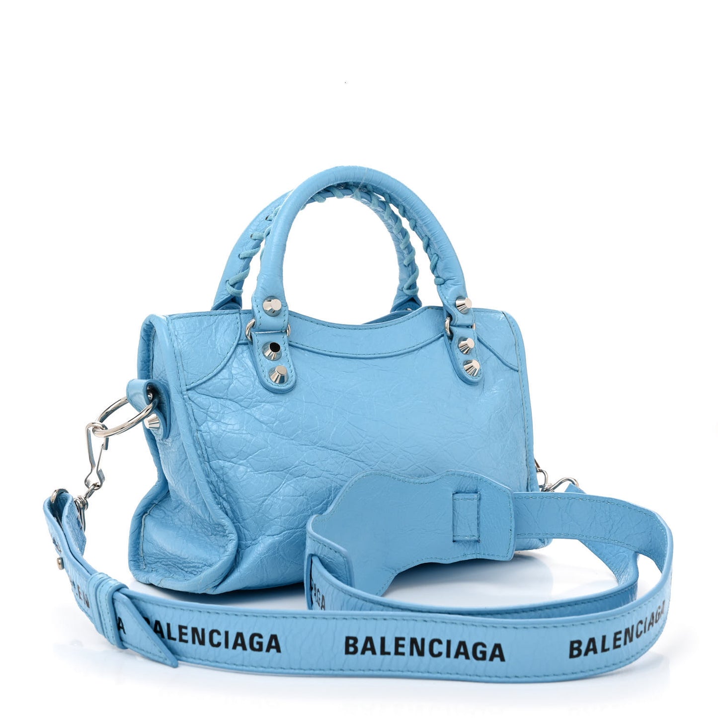 Agneau Classic Silver Hardware Mini City Logo Strap Baby Blue Black