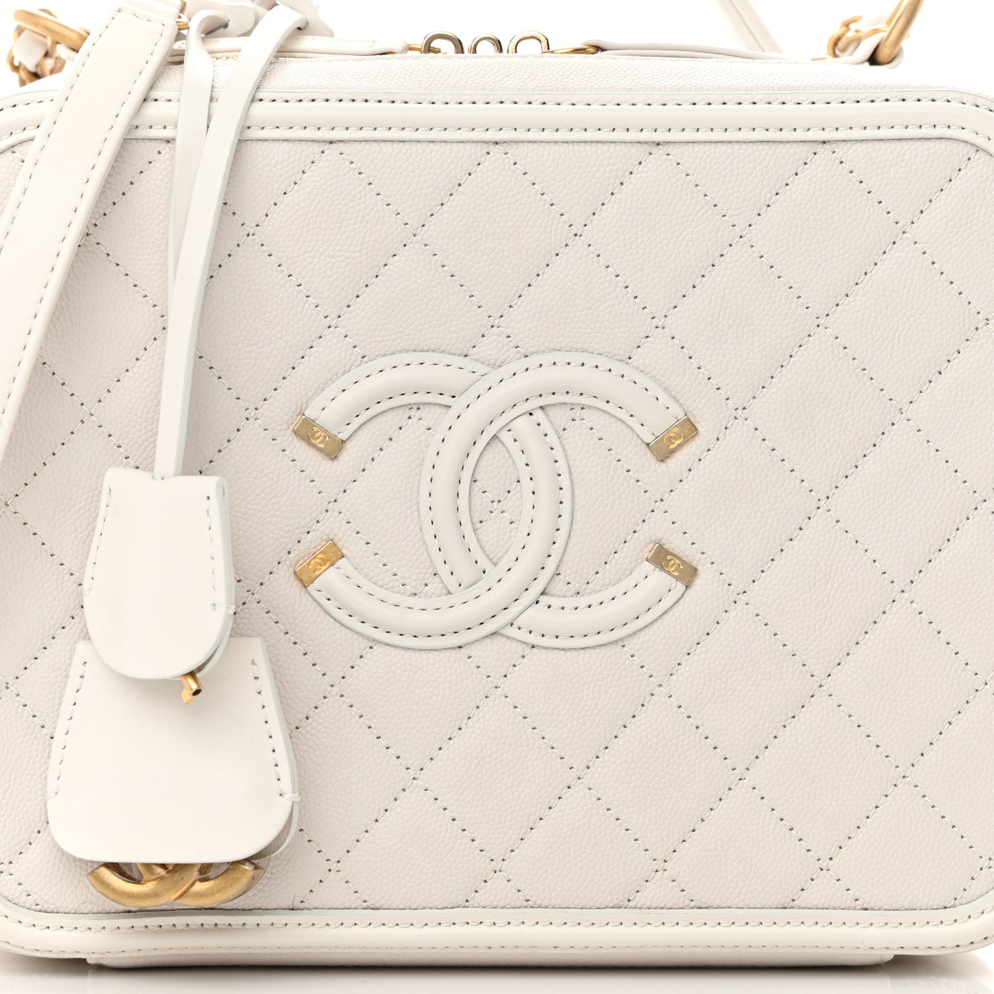 Caviar Quilted Large CC Filigree Vanity Case White