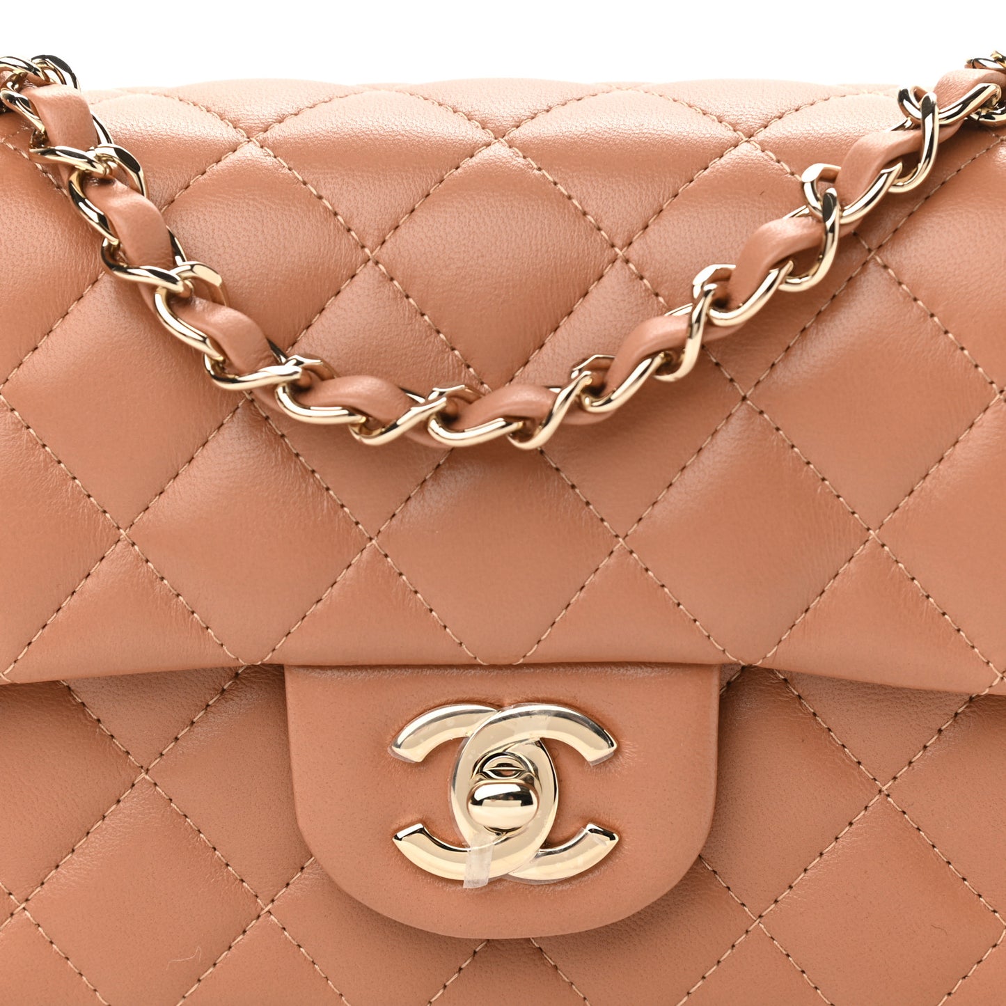 Lambskin Quilted Mini Rectangular Flap Brown