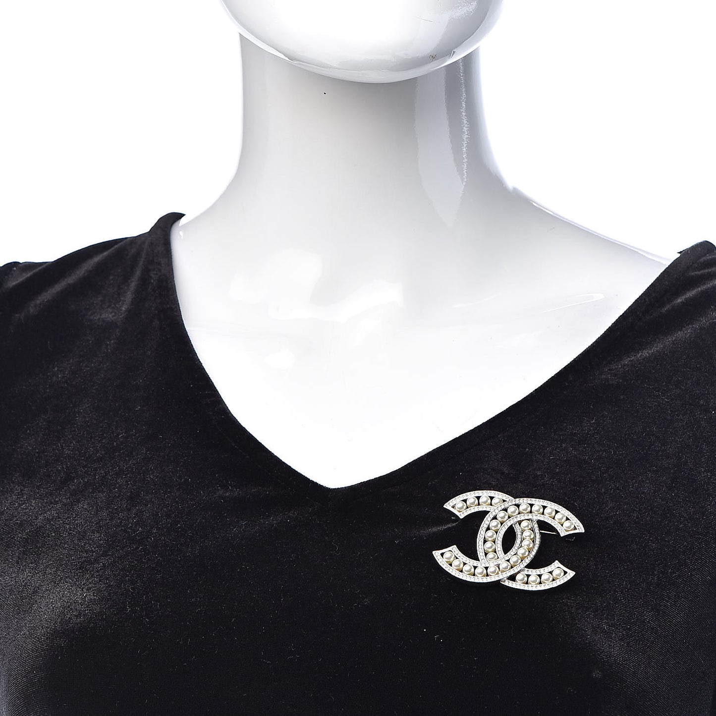Pearl Crystal CC Brooch Silver