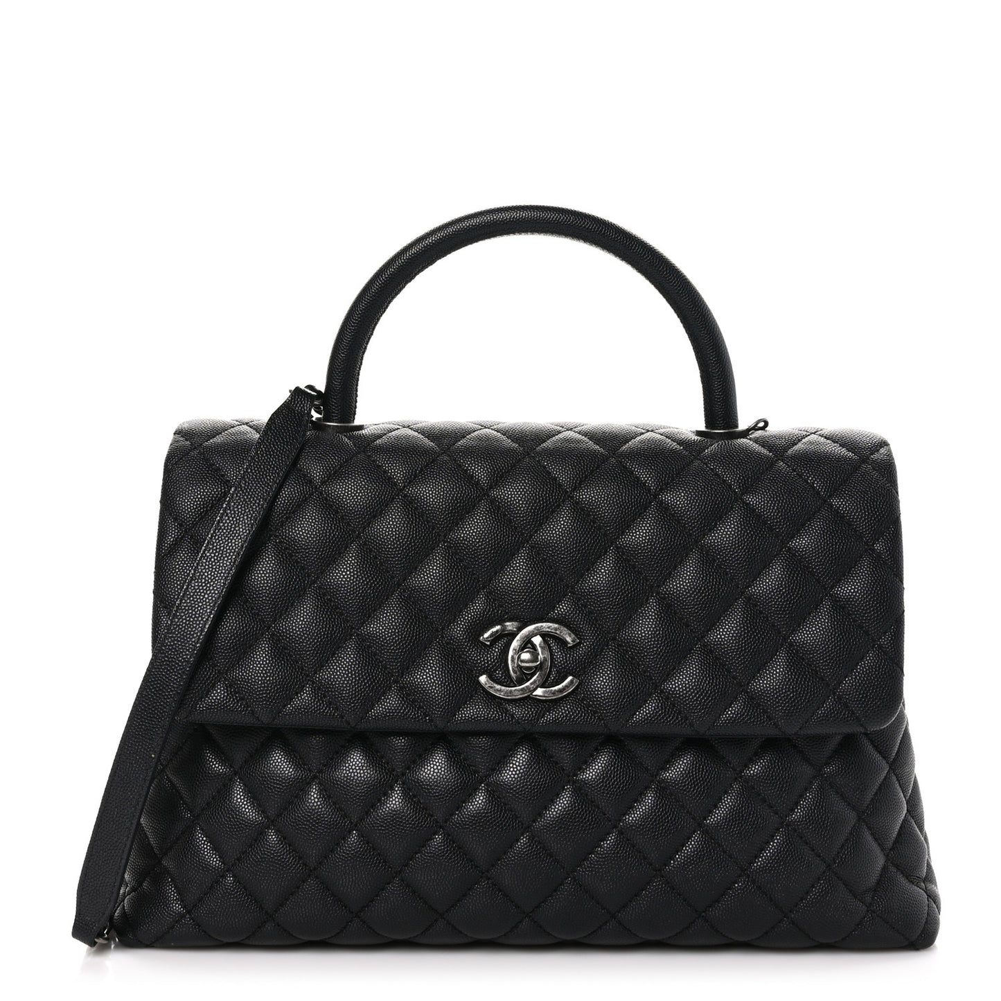 Caviar Quilted Medium Coco Handle Flap Black