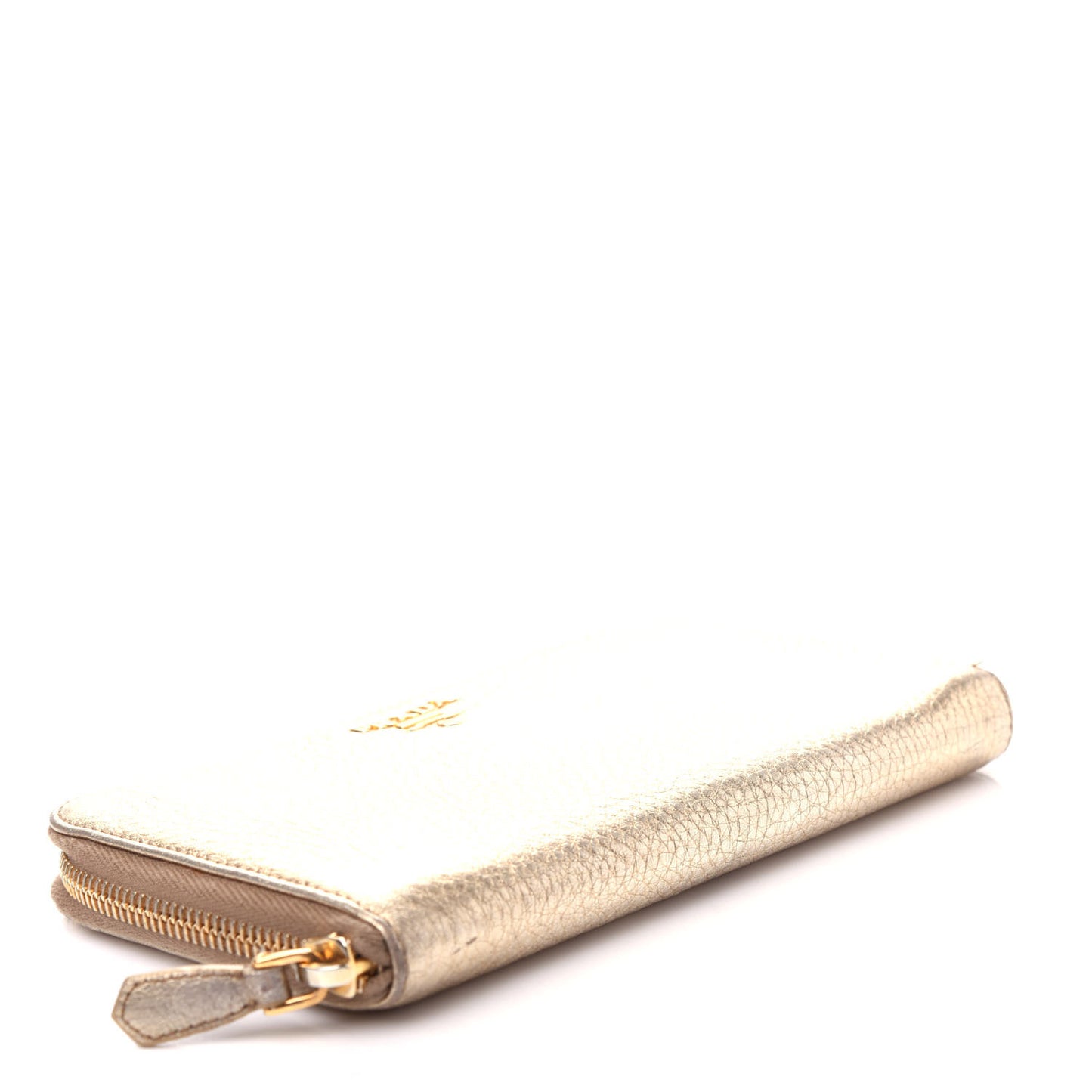 Metallic Vitello Daino Zip Around Wallet Gold