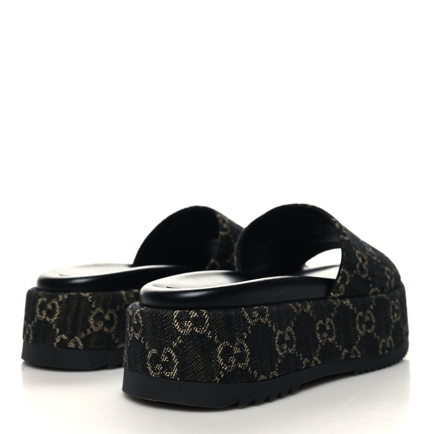Jacquard Black Denim GG Monogram Angelina Platform 55mm Slide Sandals 36 Black Ivory