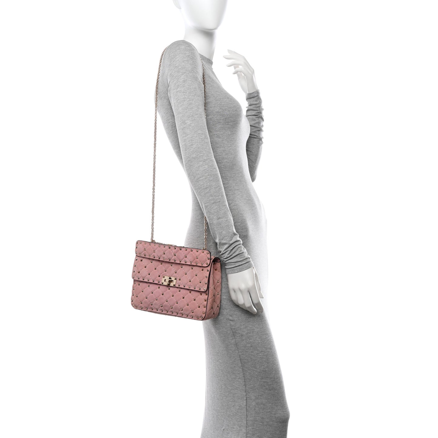 Suede Medium Rockstud Spike Shoulder Bag Loto