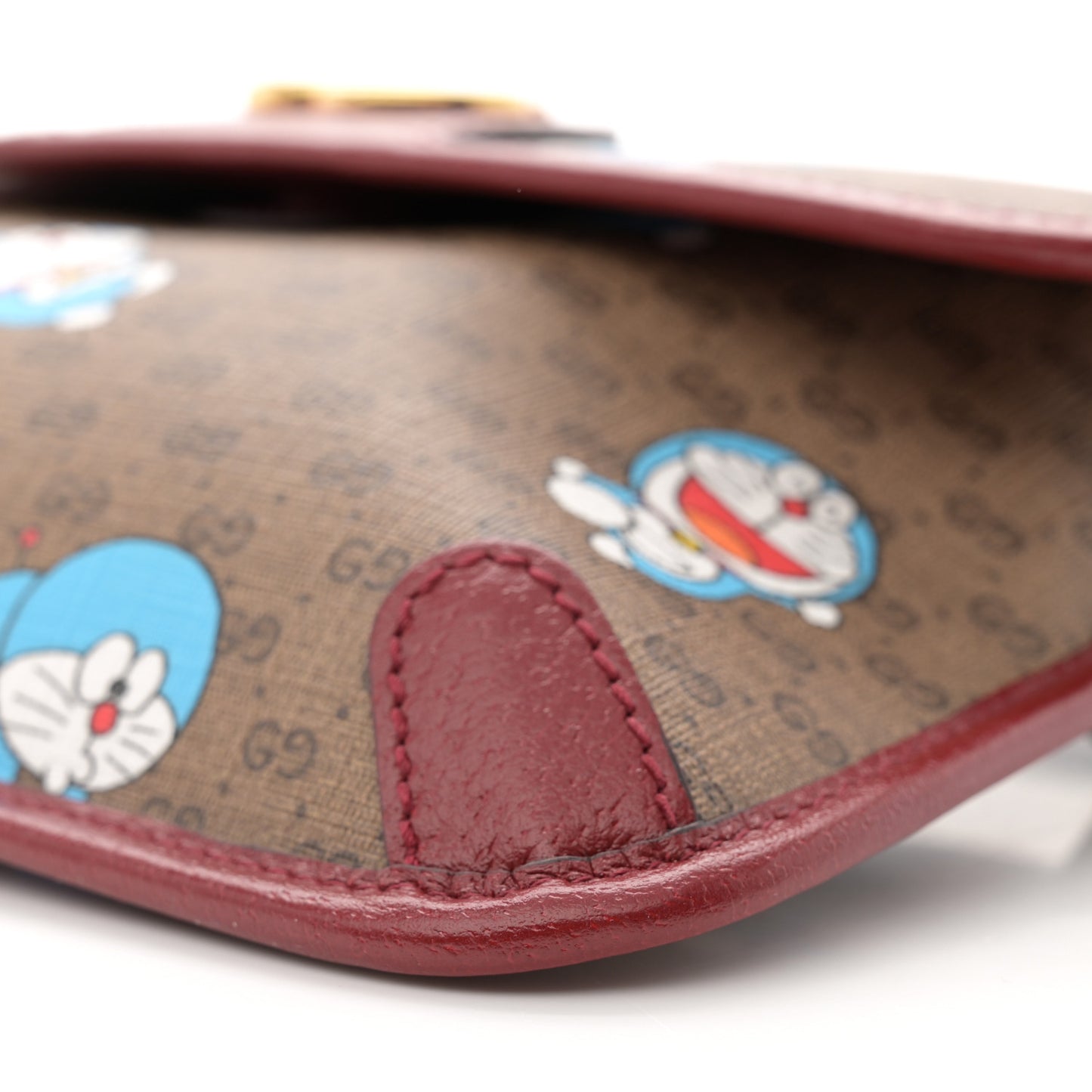 X DORAEMON Mini Vintage GG Supreme Monogram Web Slim Belt Bag Beige Cherry Red