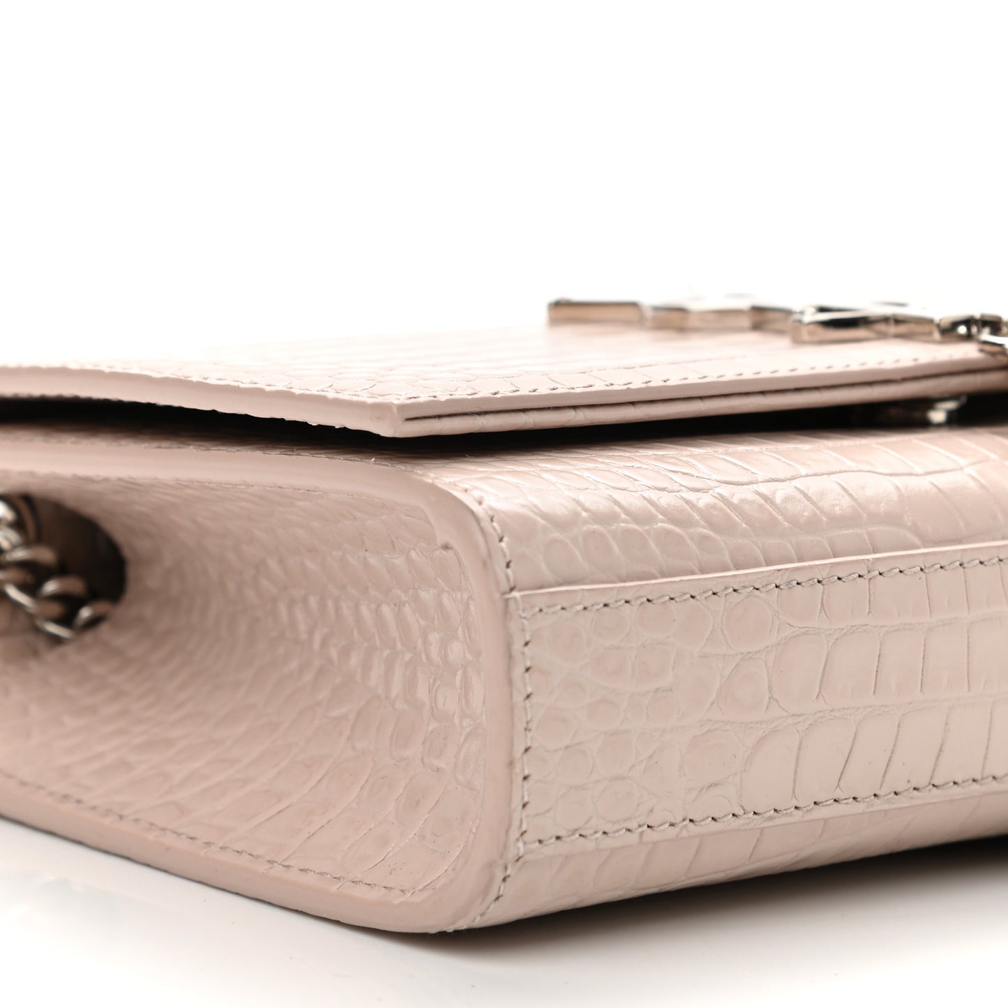 Calfskin Crocodile Embossed Small Classic Monogram Kate Tassel Satchel Light Pink