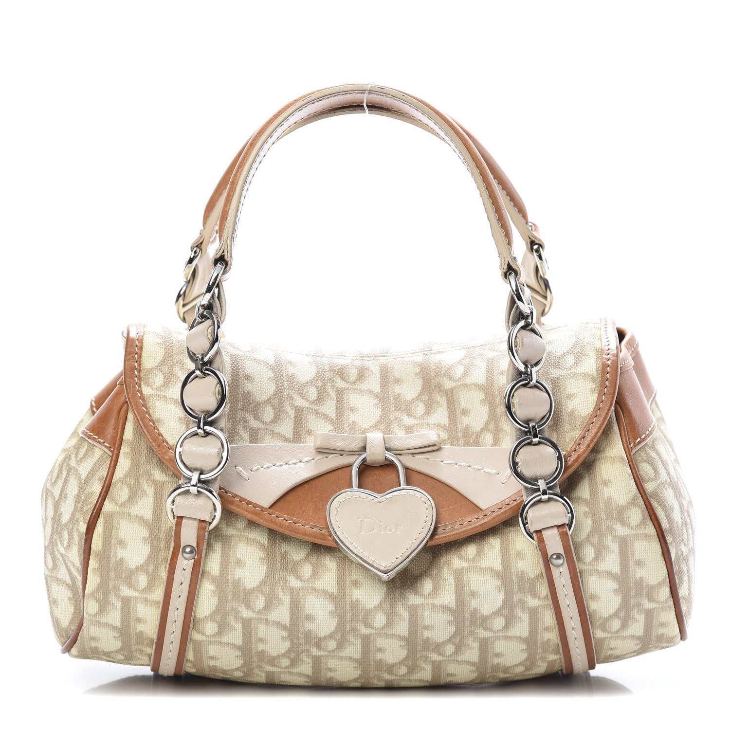 Christian Dior Monogram Romantique Trotter Flap Bag Beige 635537