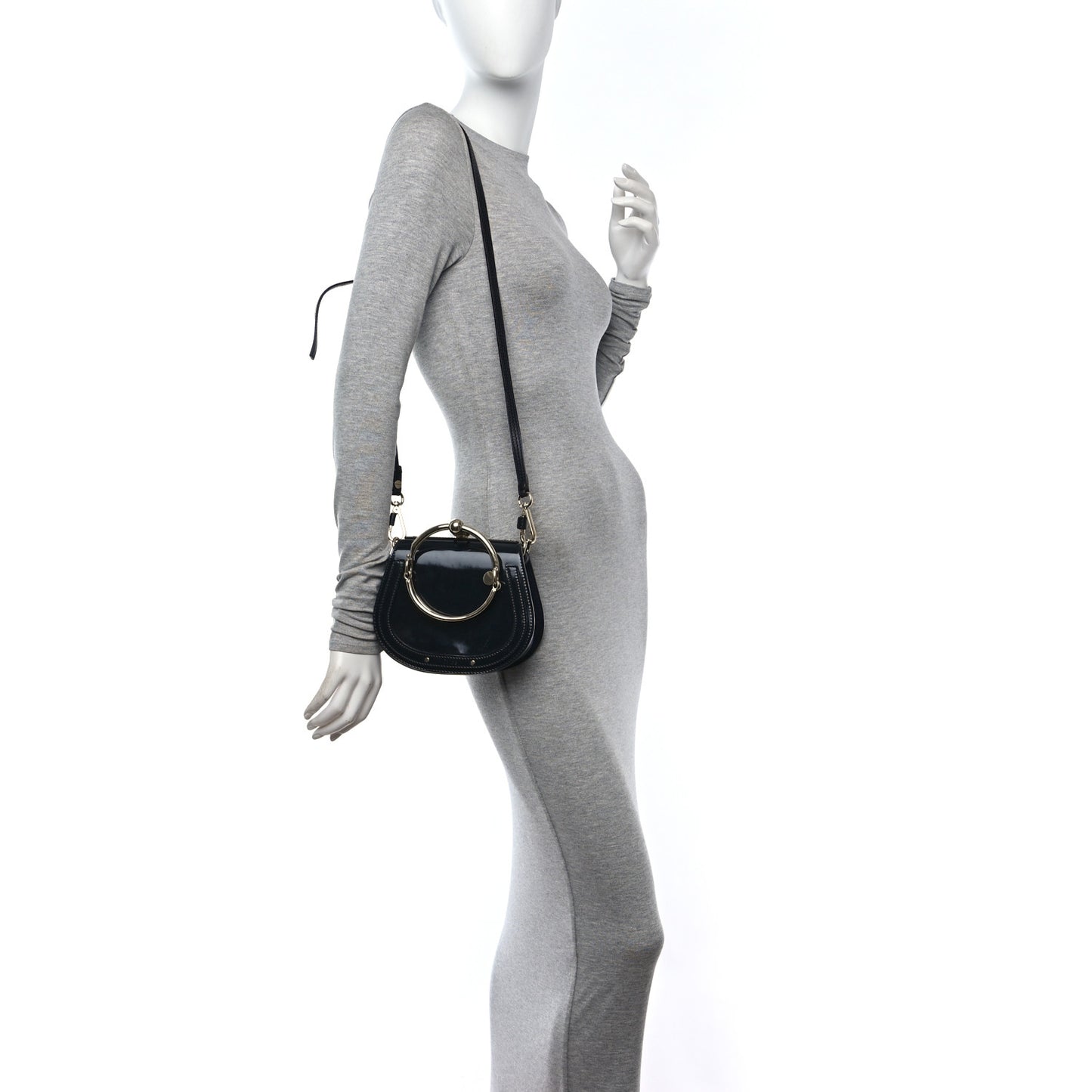 Patent Suede Small Nile Bracelet Bag Black