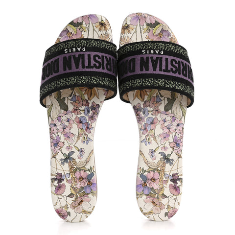 Canvas Embroidered 4 Saisons Dway Flat Slide Sandals 41 Lilac