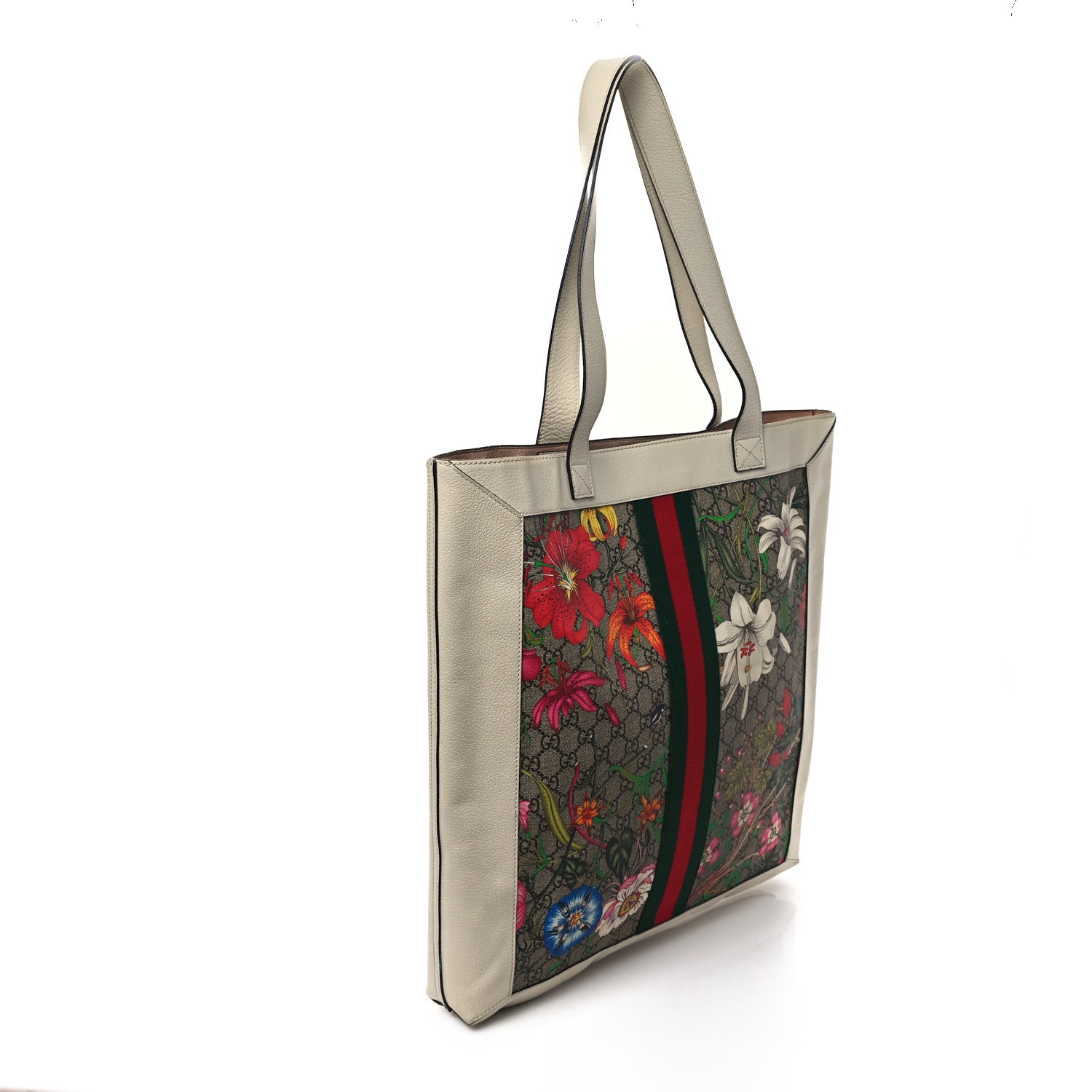 Gucci GG Supreme Monogram Flora Web Ophidia Vertical Shopping Tote White 3 of 13