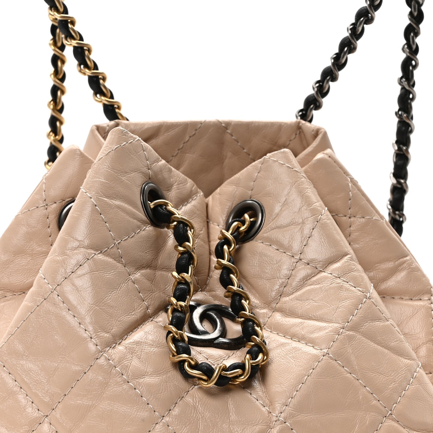 Aged Calfskin Quilted Small Gabrielle Backpack Beige Black