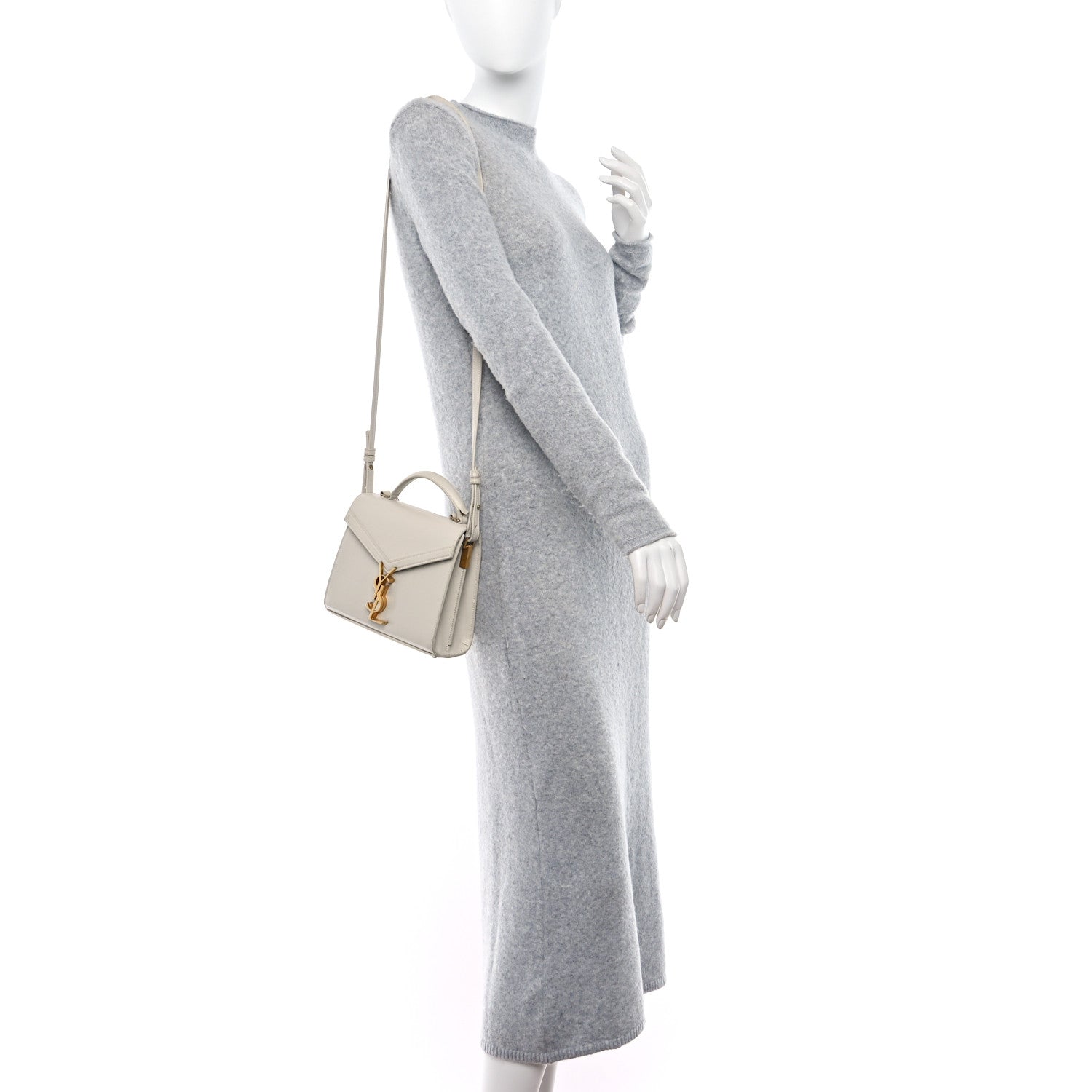 Saint Laurent Grain de Poudre Mini Classic Monogram Cassandra Top Handle Crema Soft 2 of 19