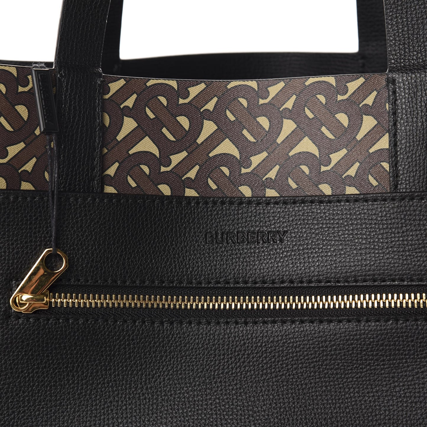 Calfskin TB Motif Embossed Medium Tote Black