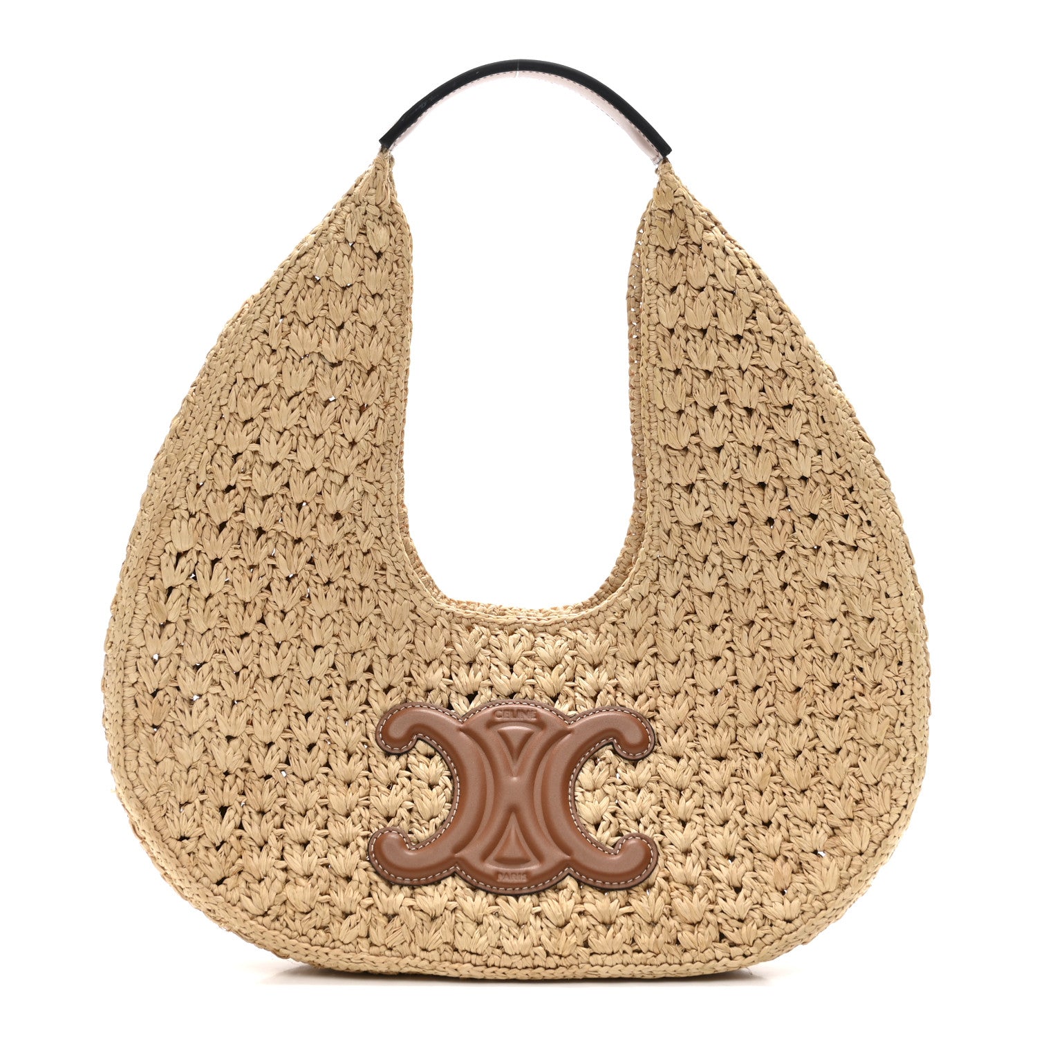 Celine Raffia Calfskin Triomphe Panier Hobo Bag Natural Tan