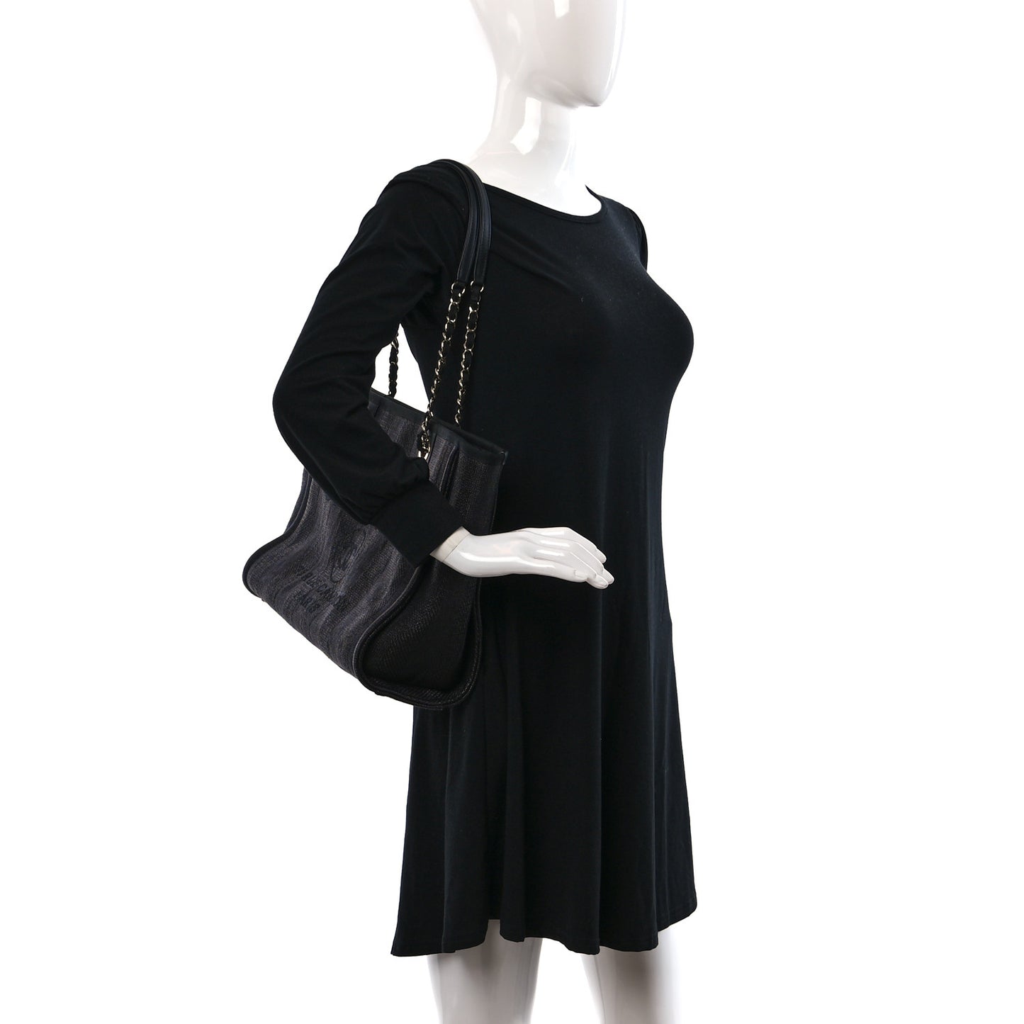 Mixed Fibers Striped Small Deauville Tote Black