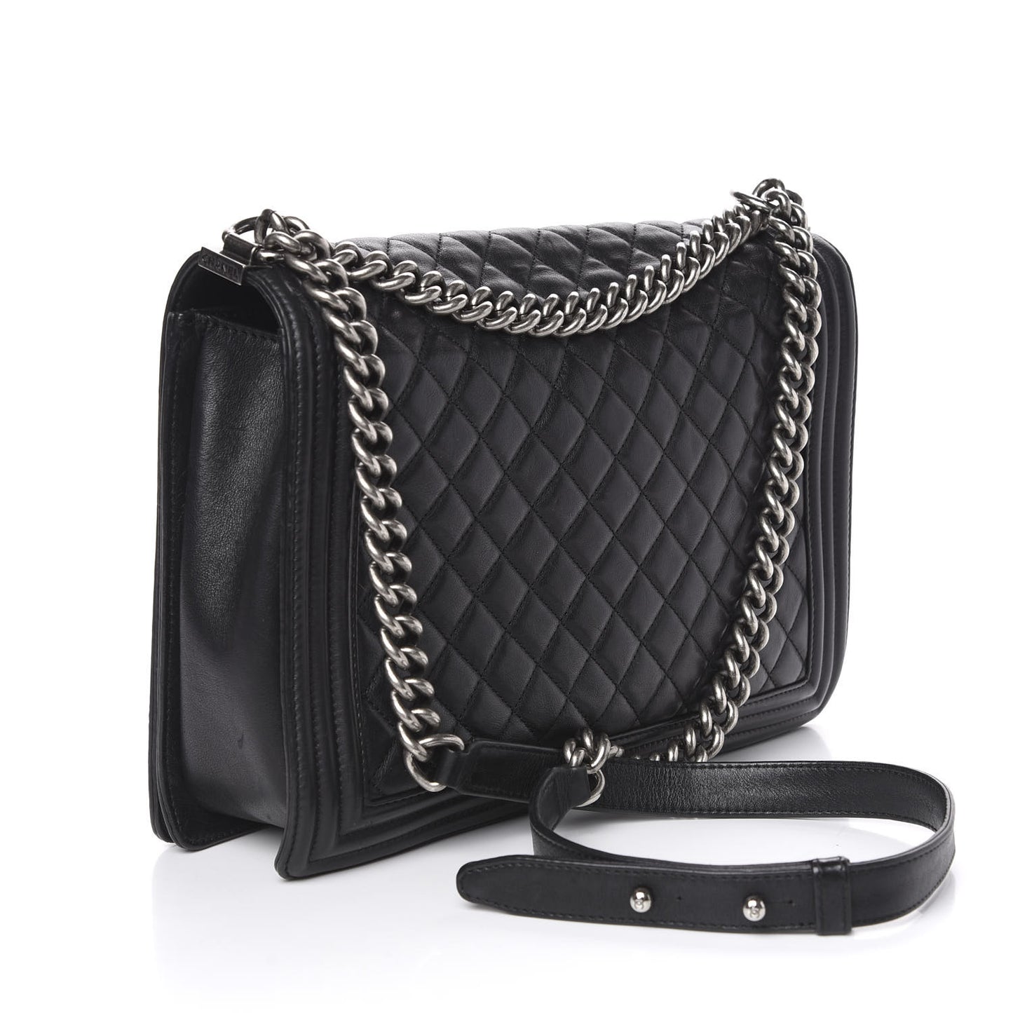 Lambskin Quilted Large Boy Flap Black