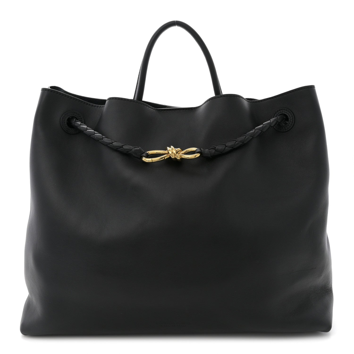 Bottega Veneta ブラックバック Bottega Veneta Silky Calfskin Large Andiamo Shoulder Bag Black