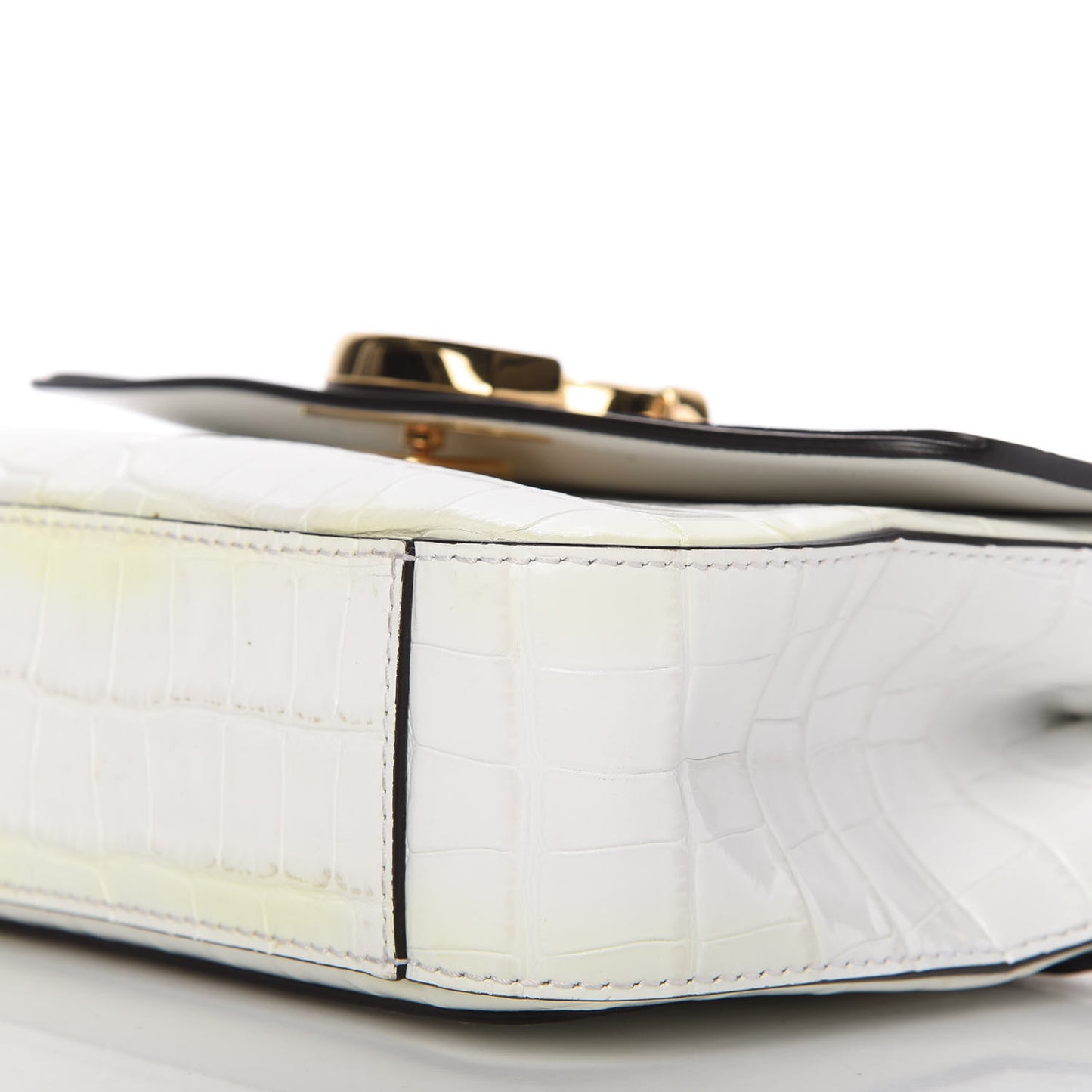 Calfskin Crocodile Embossed Small C Double Carry Brilliant White