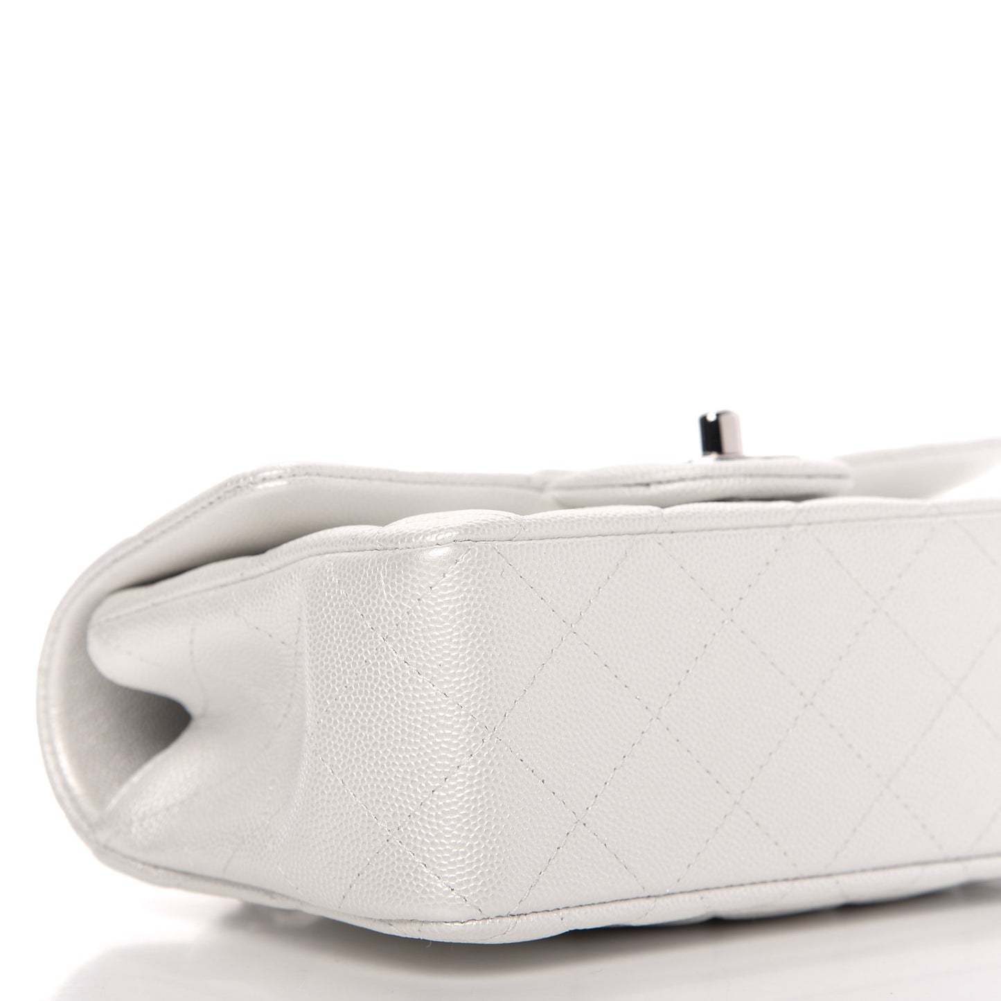 Iridescent Caviar Quilted Mini Top Handle Rectangular Flap White