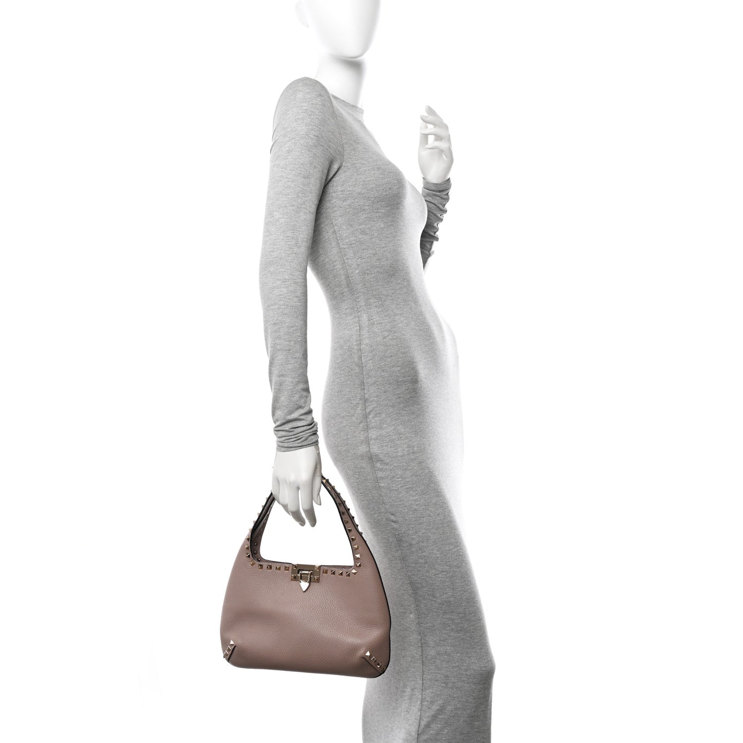 Pebbled Calfskin Small Rockstud Flip Lock Hobo Poudre