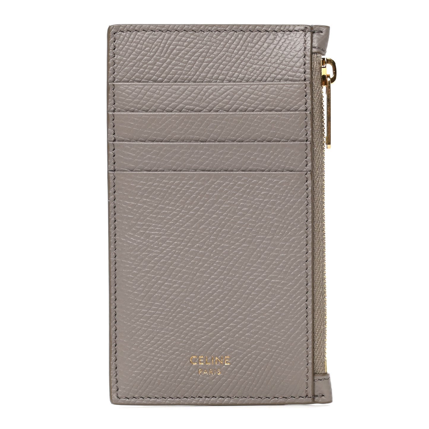 Grained Calfskin Zipped Card Holder Pebble