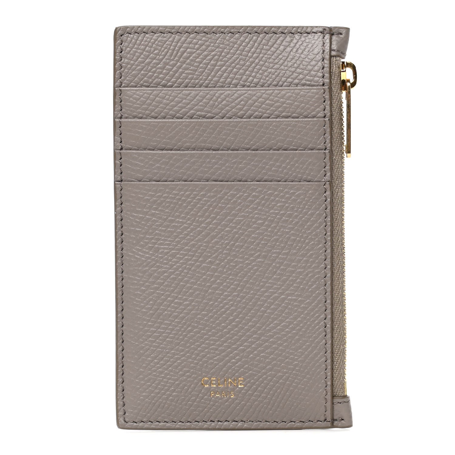 Celine Grained Calfskin Zipped Card Holder Pebble 1 of 3