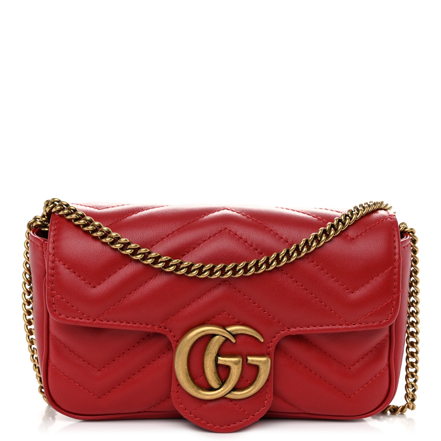 Calfskin Matelasse Super Mini GG Marmont Shoulder Bag Hibiscus Red