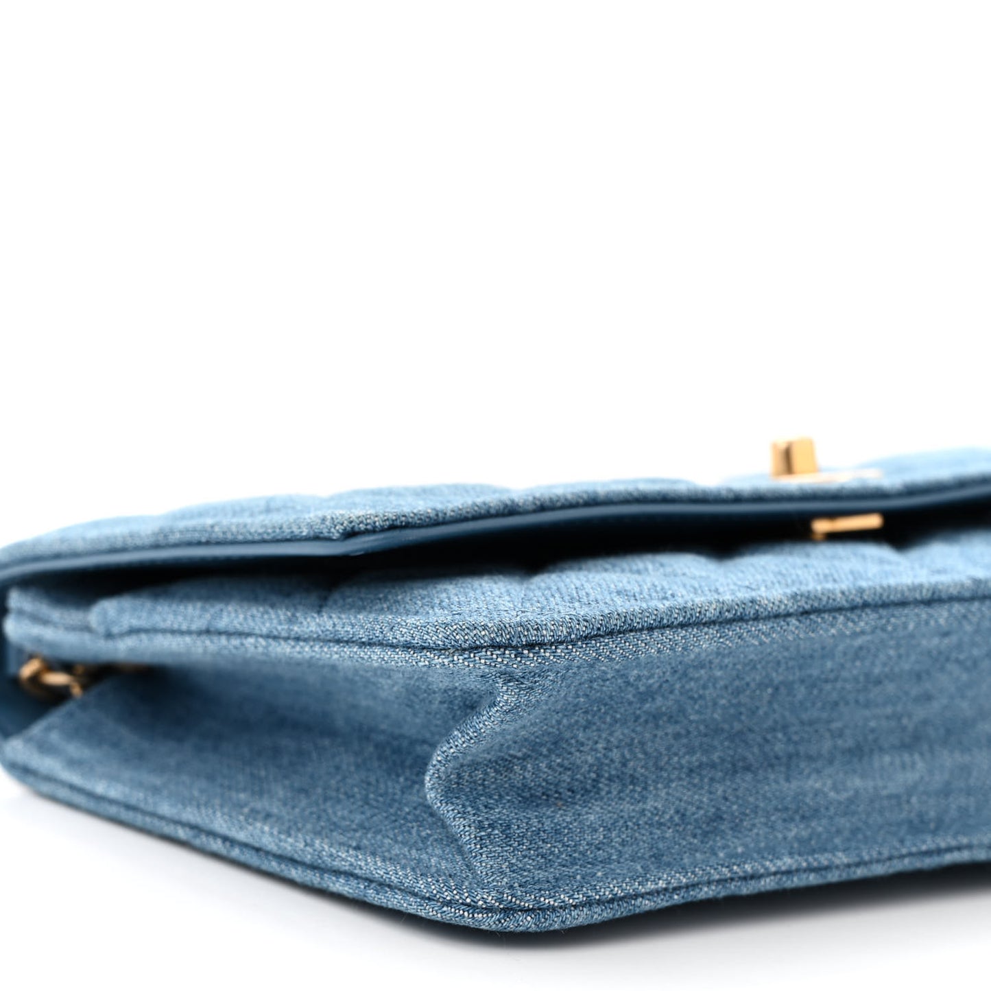 Denim Quilted CC Pearl Crush Wallet on Chain WOC Blue