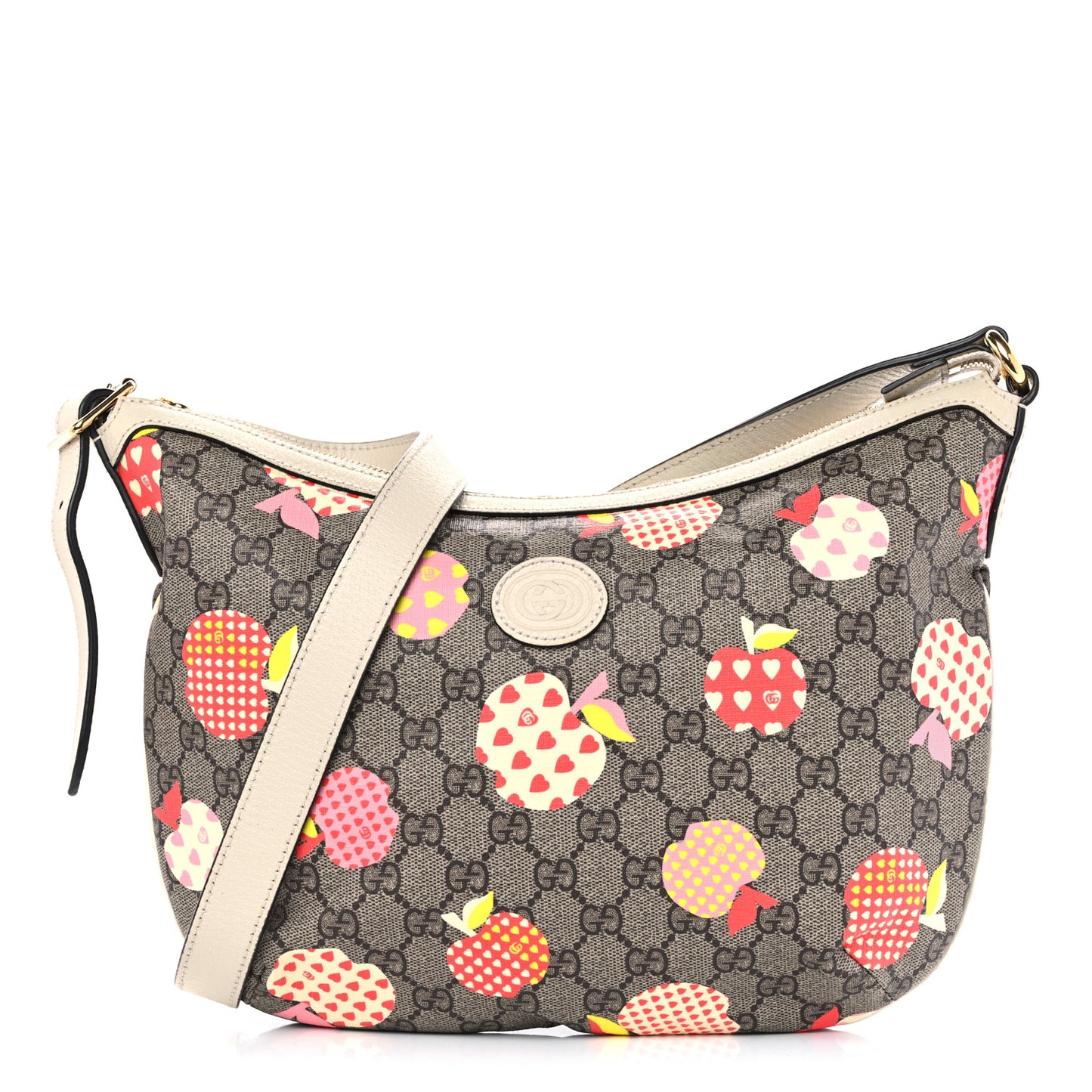 GG Supreme Monogram Les Pommes Small Ophidia Half Moon Hobo Beige Multicolor Mystic White