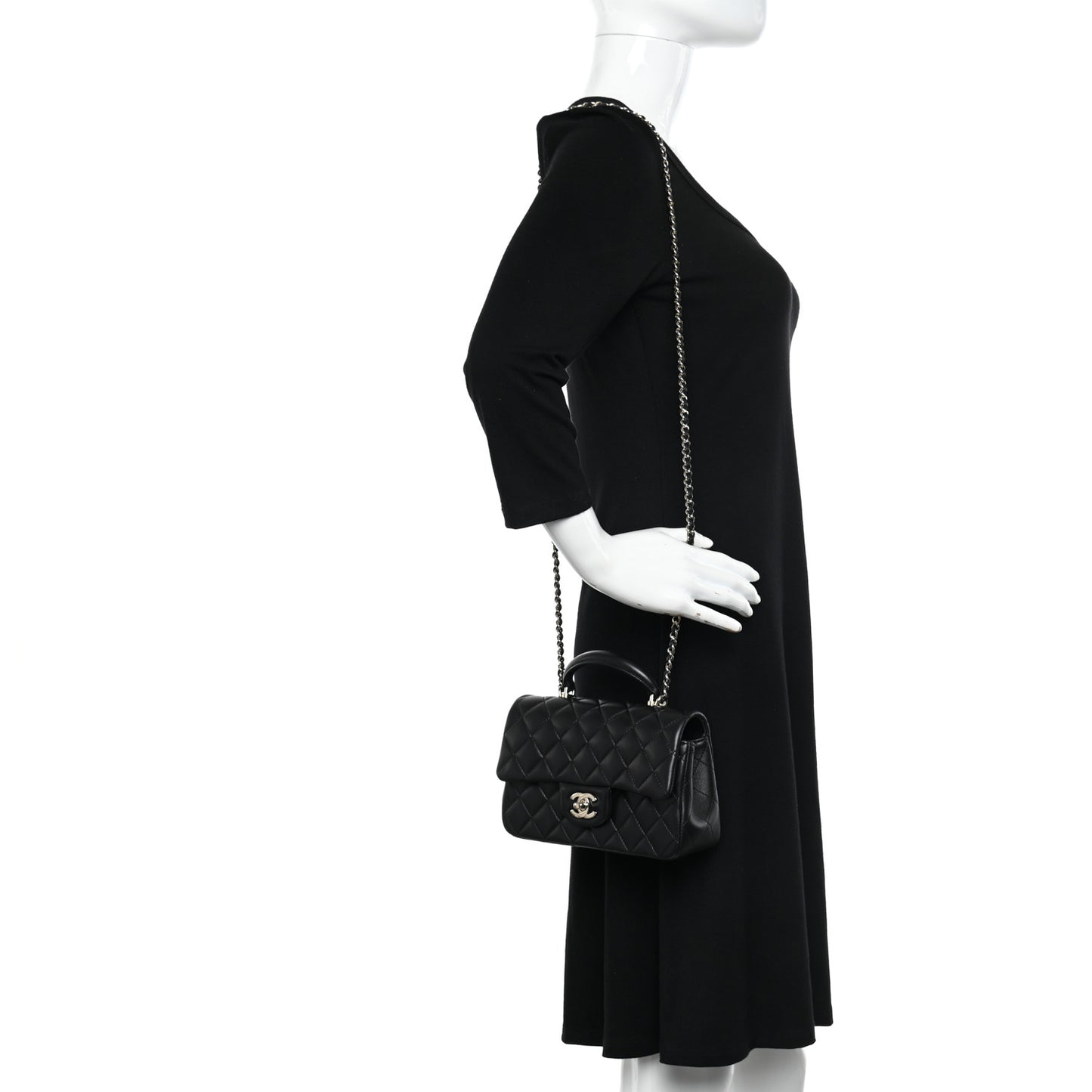 Lambskin Quilted Mini Top Handle Rectangular Flap Black