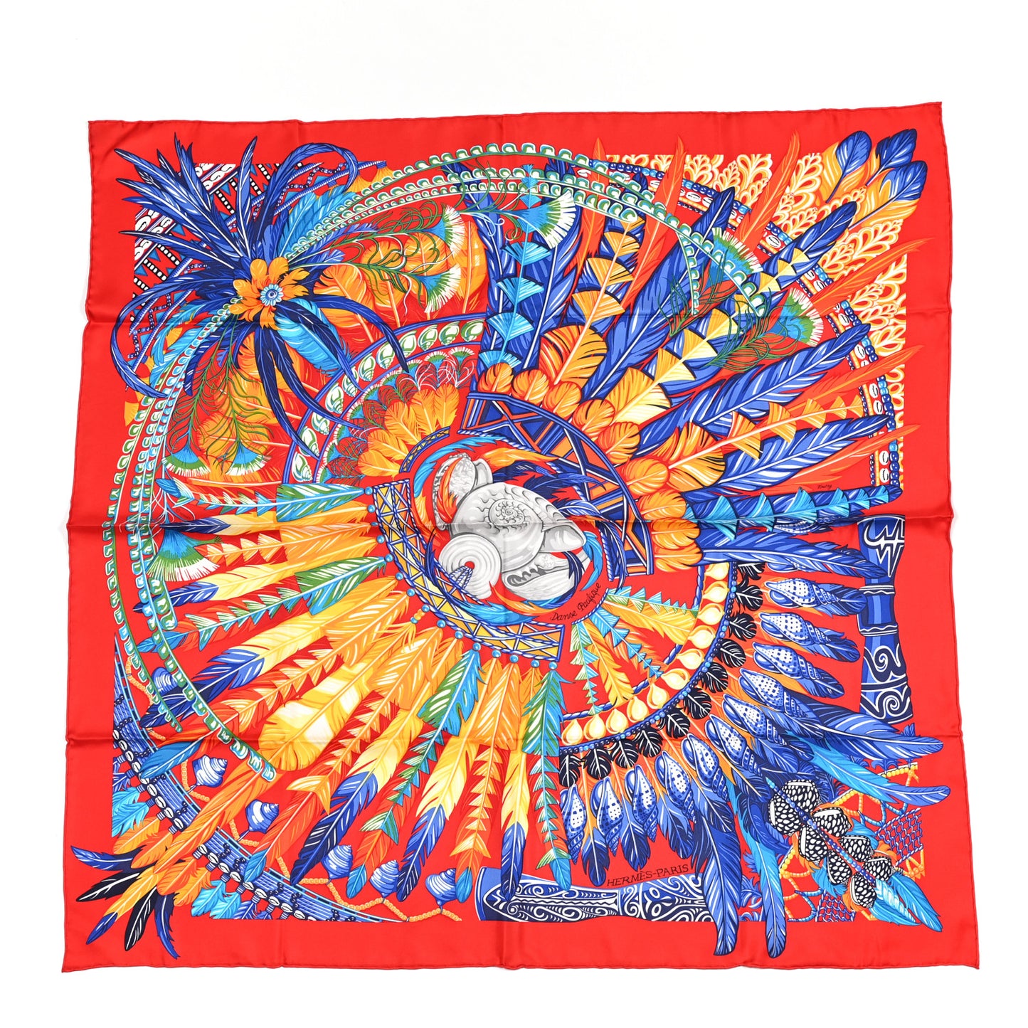 Silk La Danse Pacifique Scarf 90 Rouge Bleu Vif Bouton D'O
