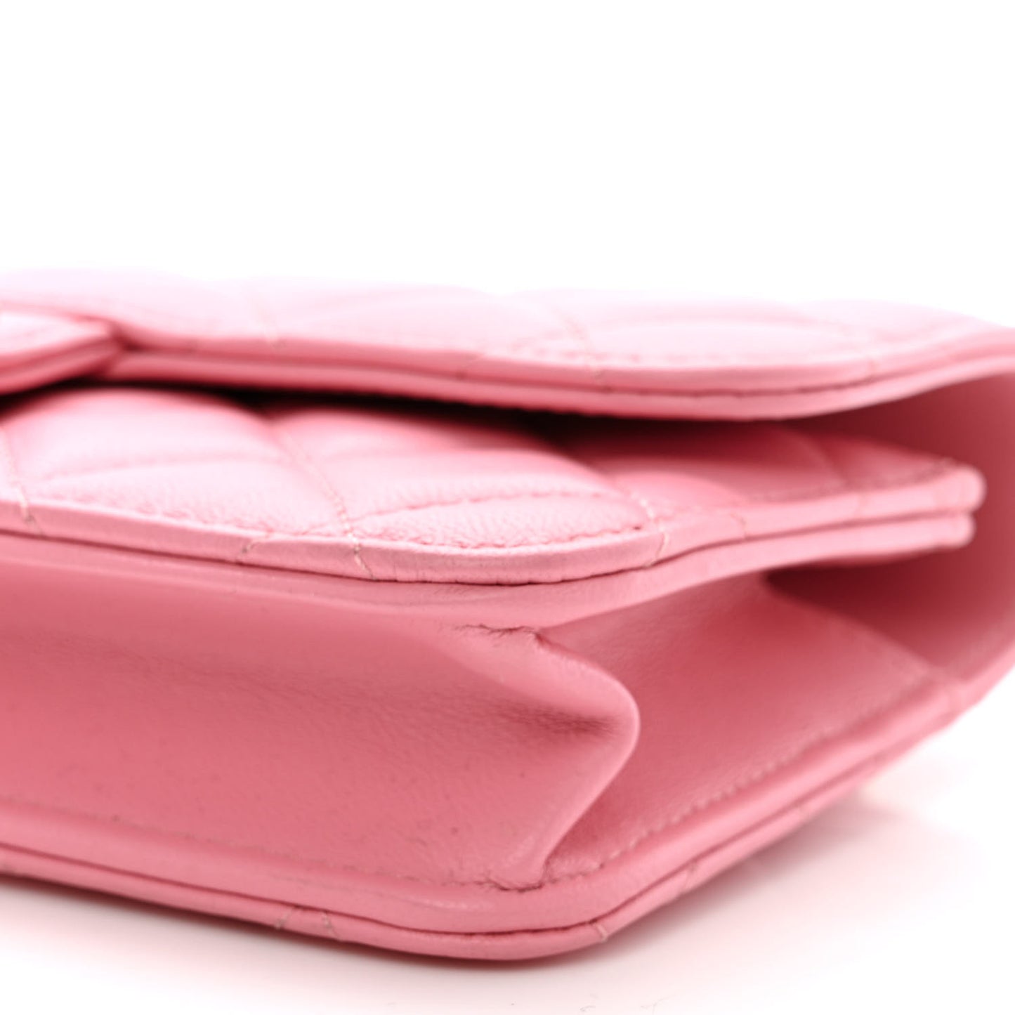 Lambskin Quilted Flap Phone Holder With Chain Pink