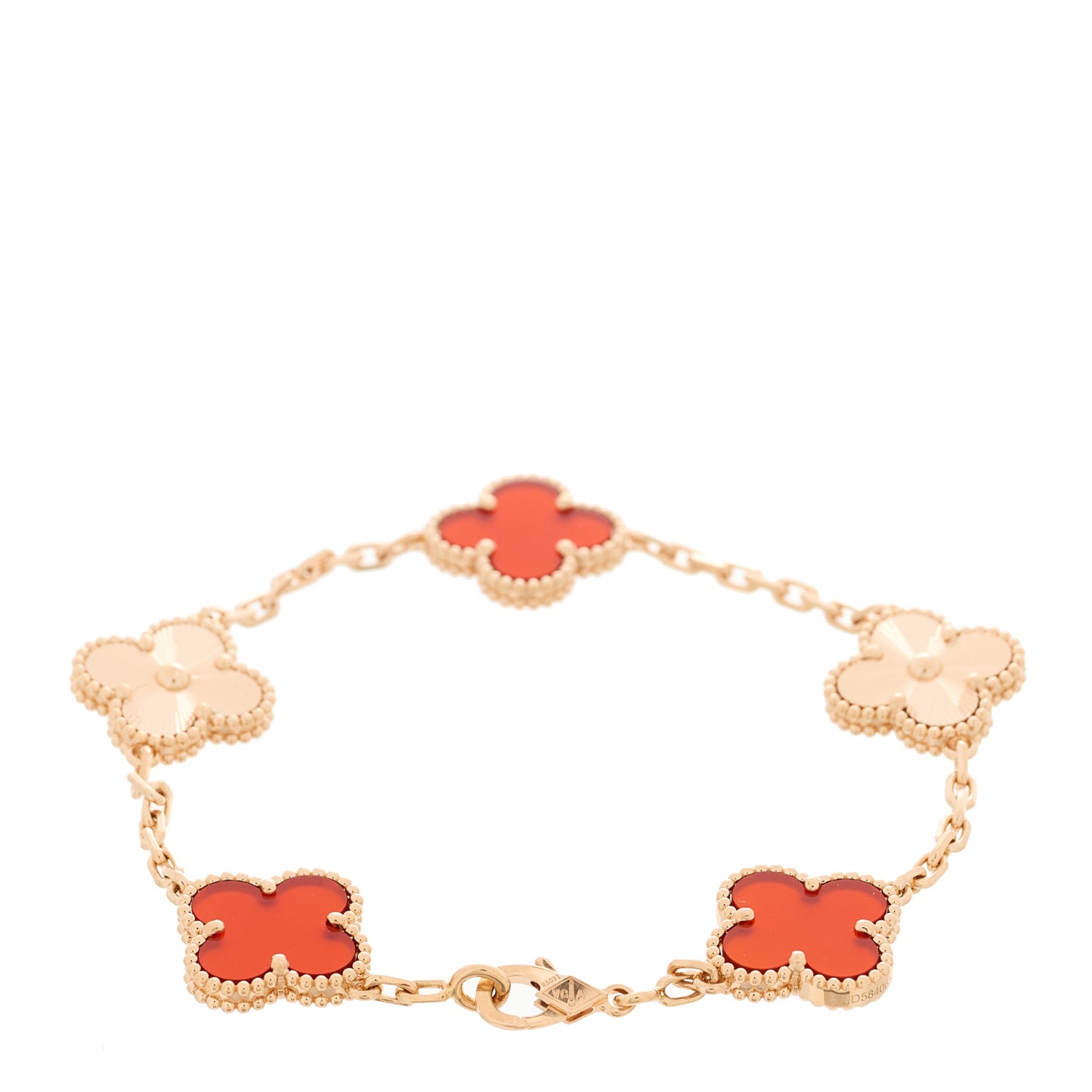 18K Rose Gold Carnelian 5 Motifs Guilloche Vintage Alhambra Bracelet