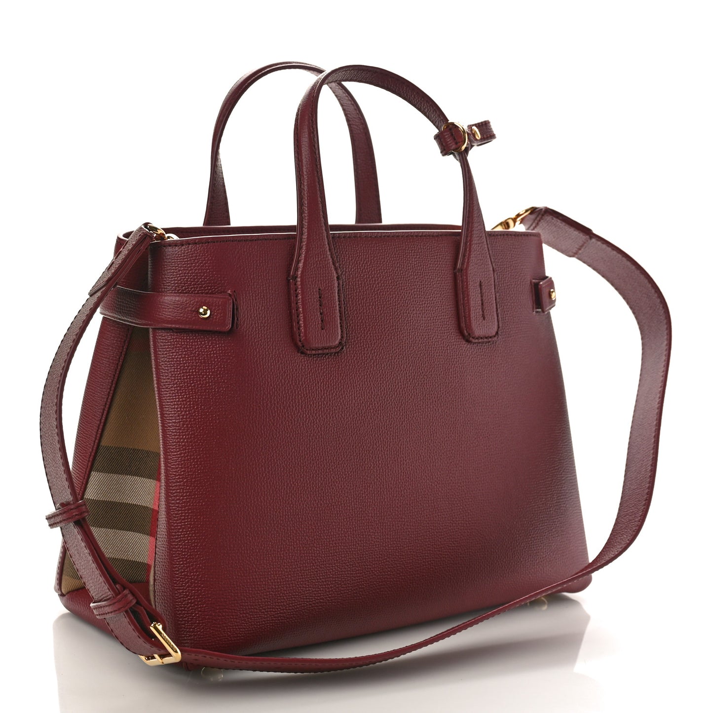 Derby Calfskin House Check Medium Banner Tote Crimson