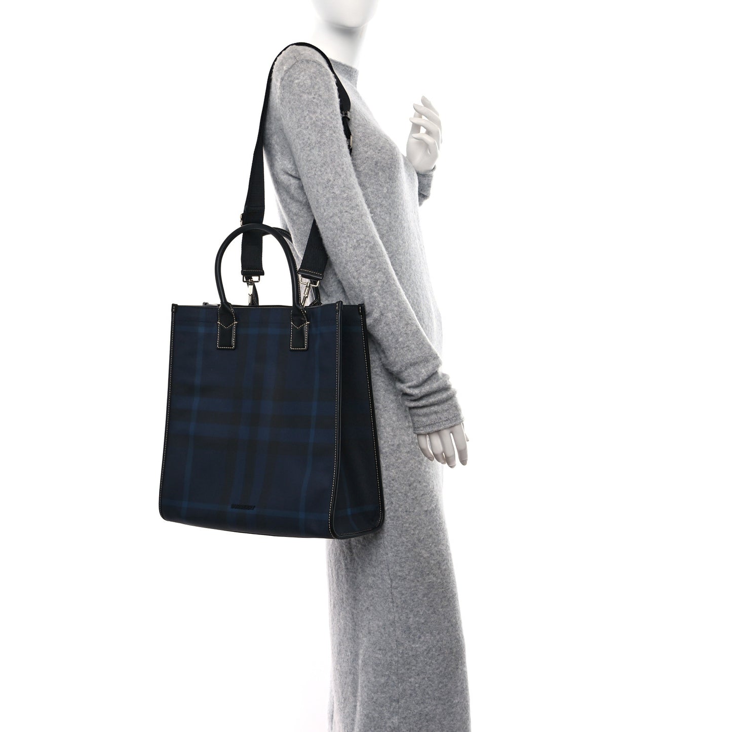 E-Canvas Denny Check Tote Navy Blue